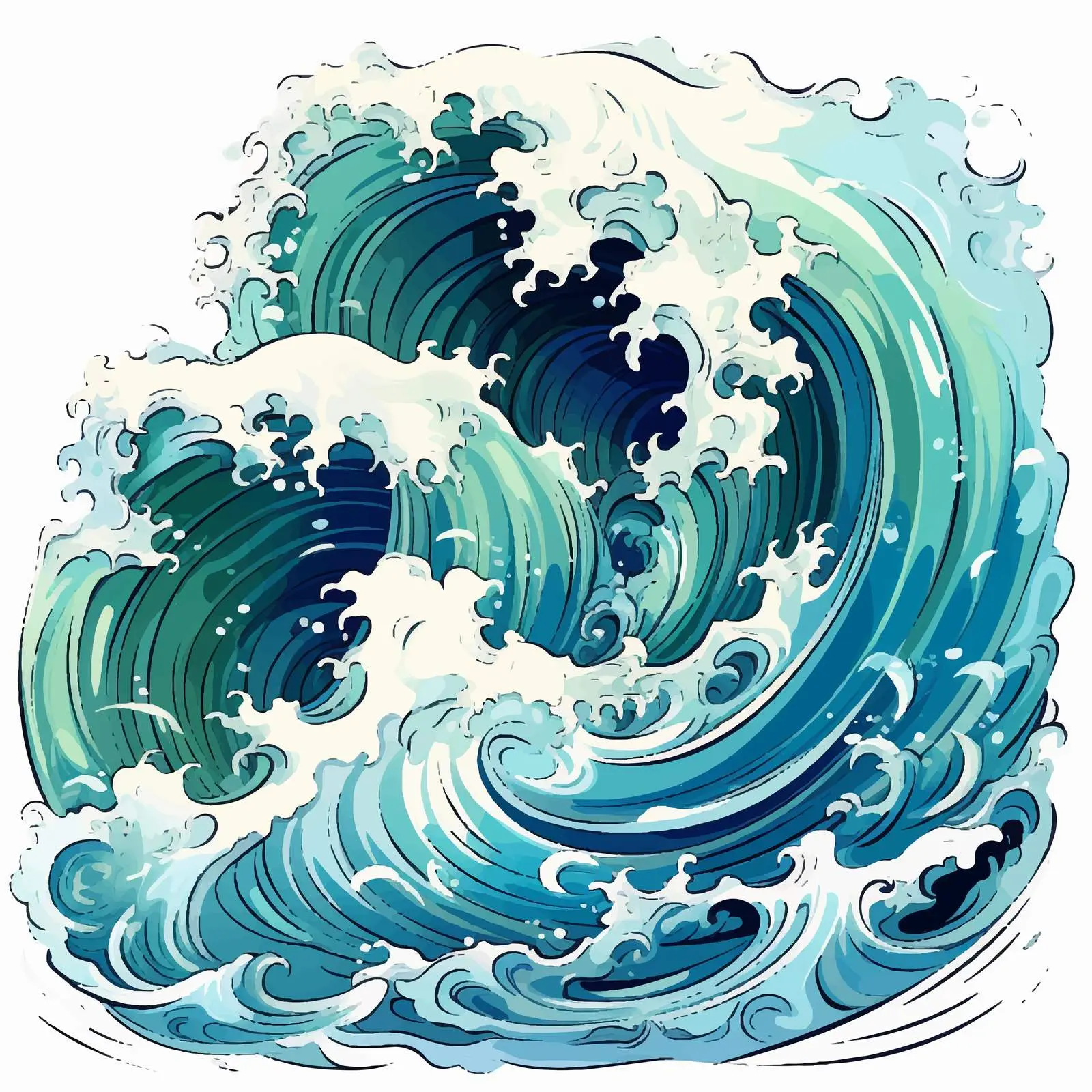 Giant Waves in a Cartoon Sea Illustration — free download from Dotvec