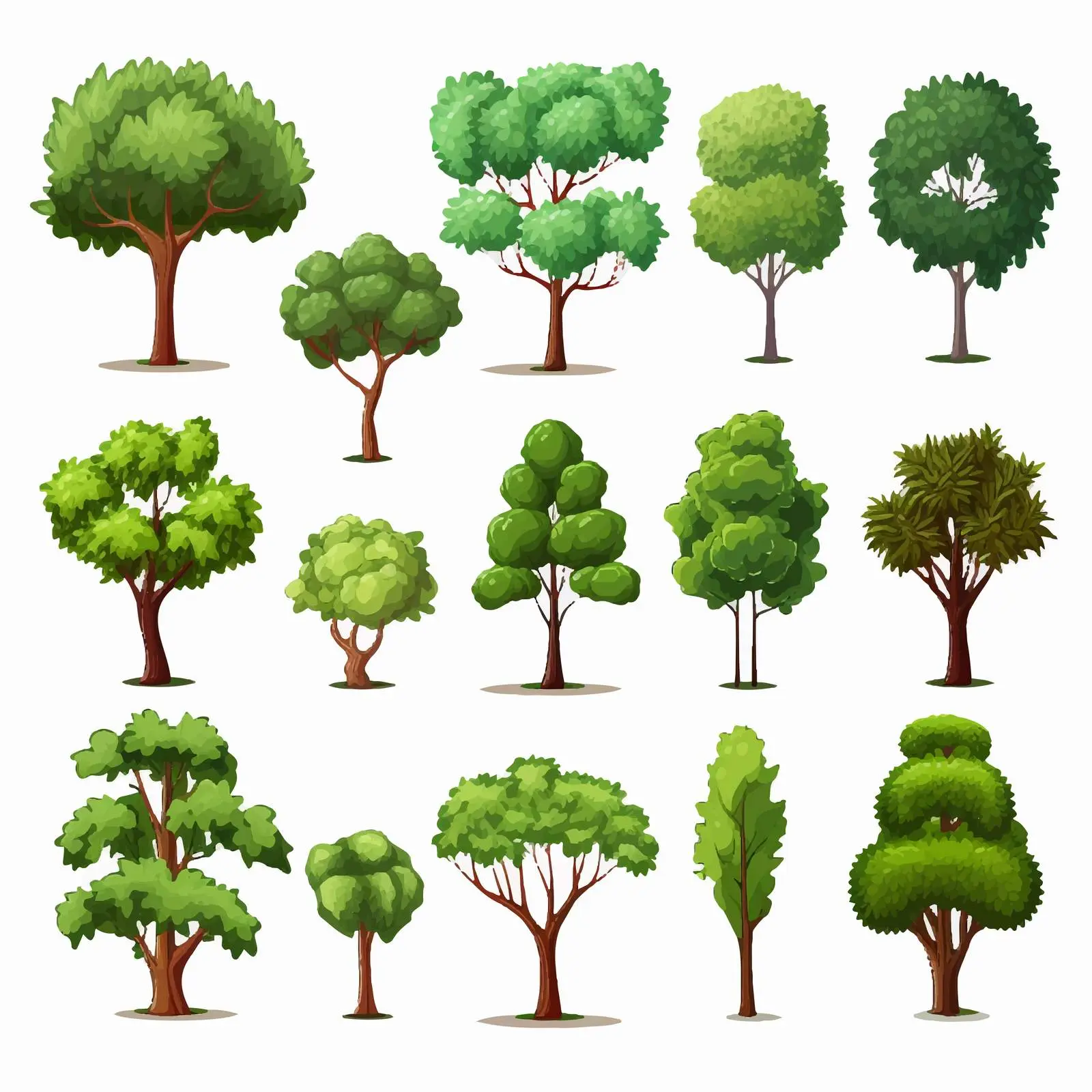 Set of Diverse Cartoon Trees Illustration – free whimsical trees image from Dotvec