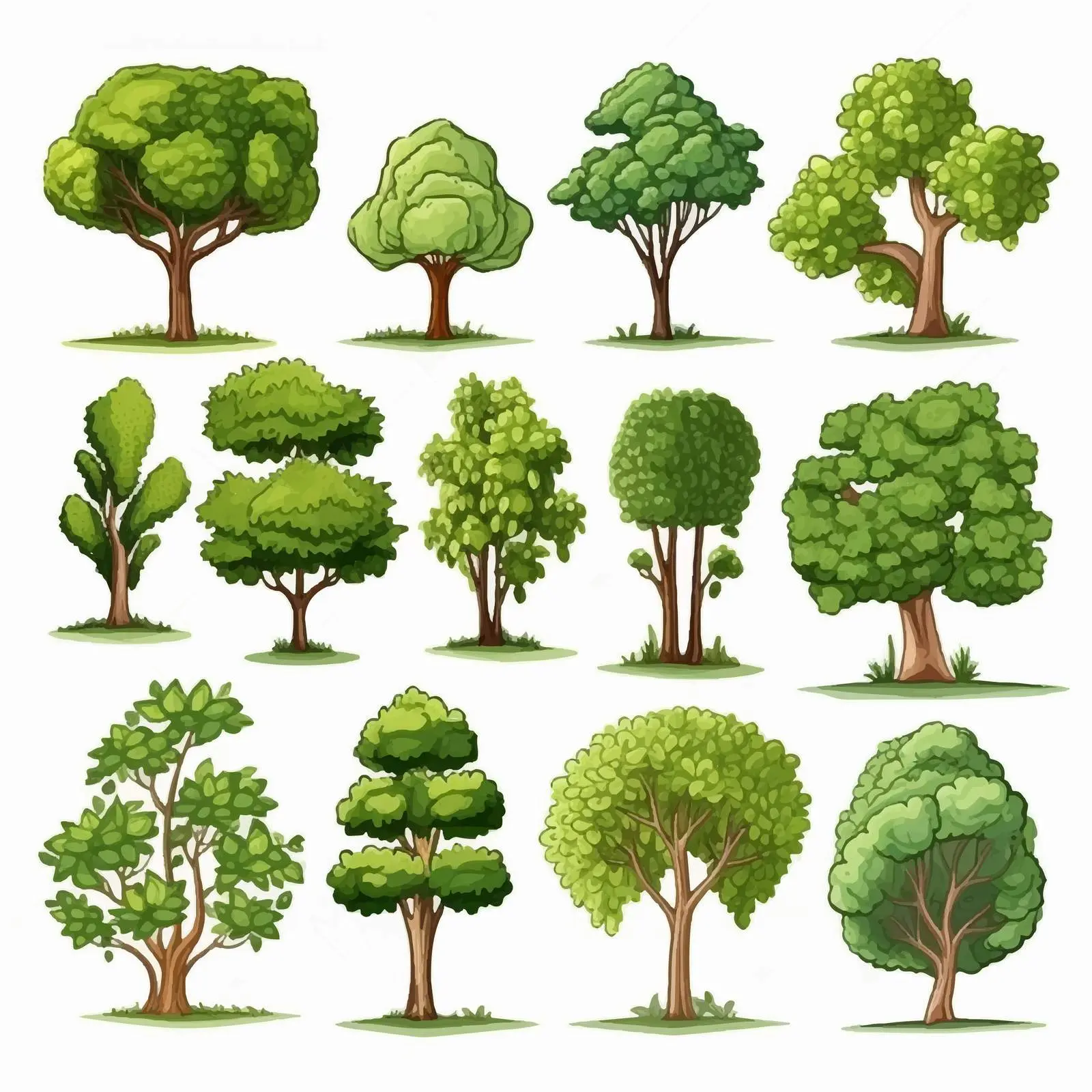 Diverse Cartoon Trees Vector Illustration Set — free download from Dotvec