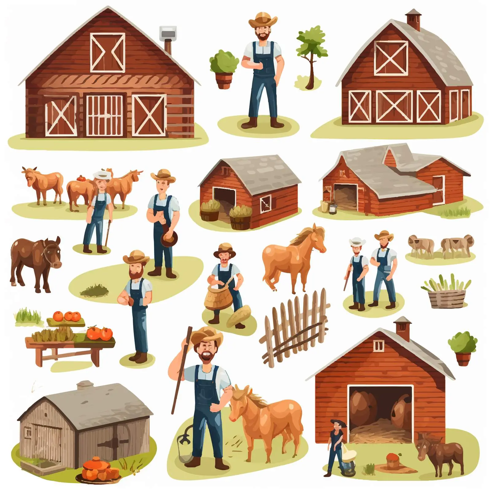 Farmers and Barn Vector Illustration — free download from Dotvec