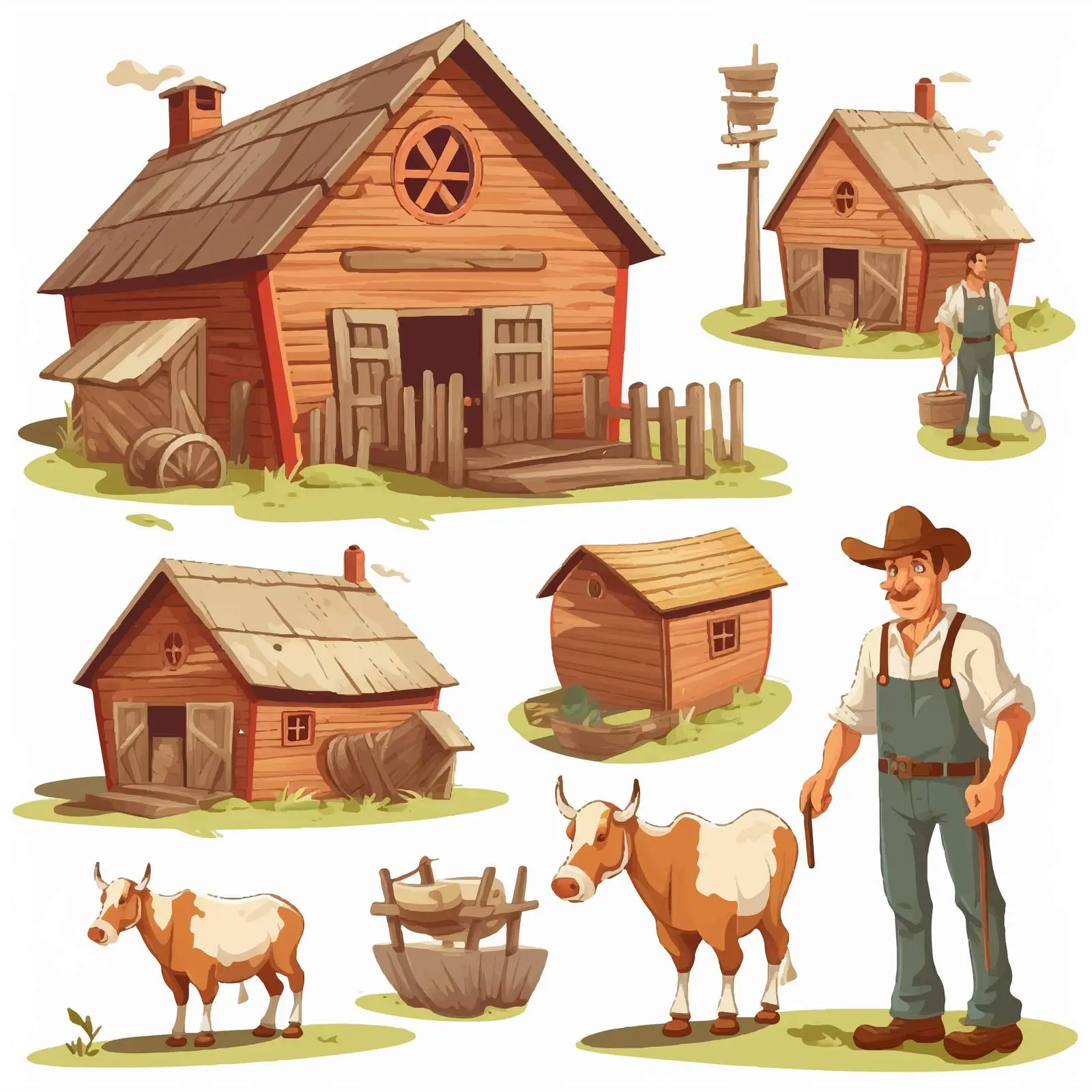 Farmers and Barn Vector Illustration — free download from Dotvec
