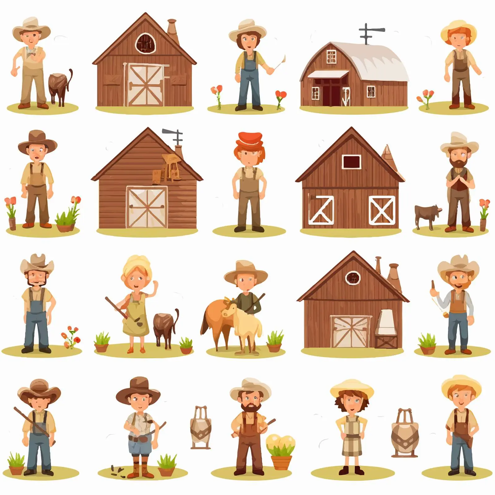 Farmers Working Near Barn Vector Illustration — free download from Dotvec