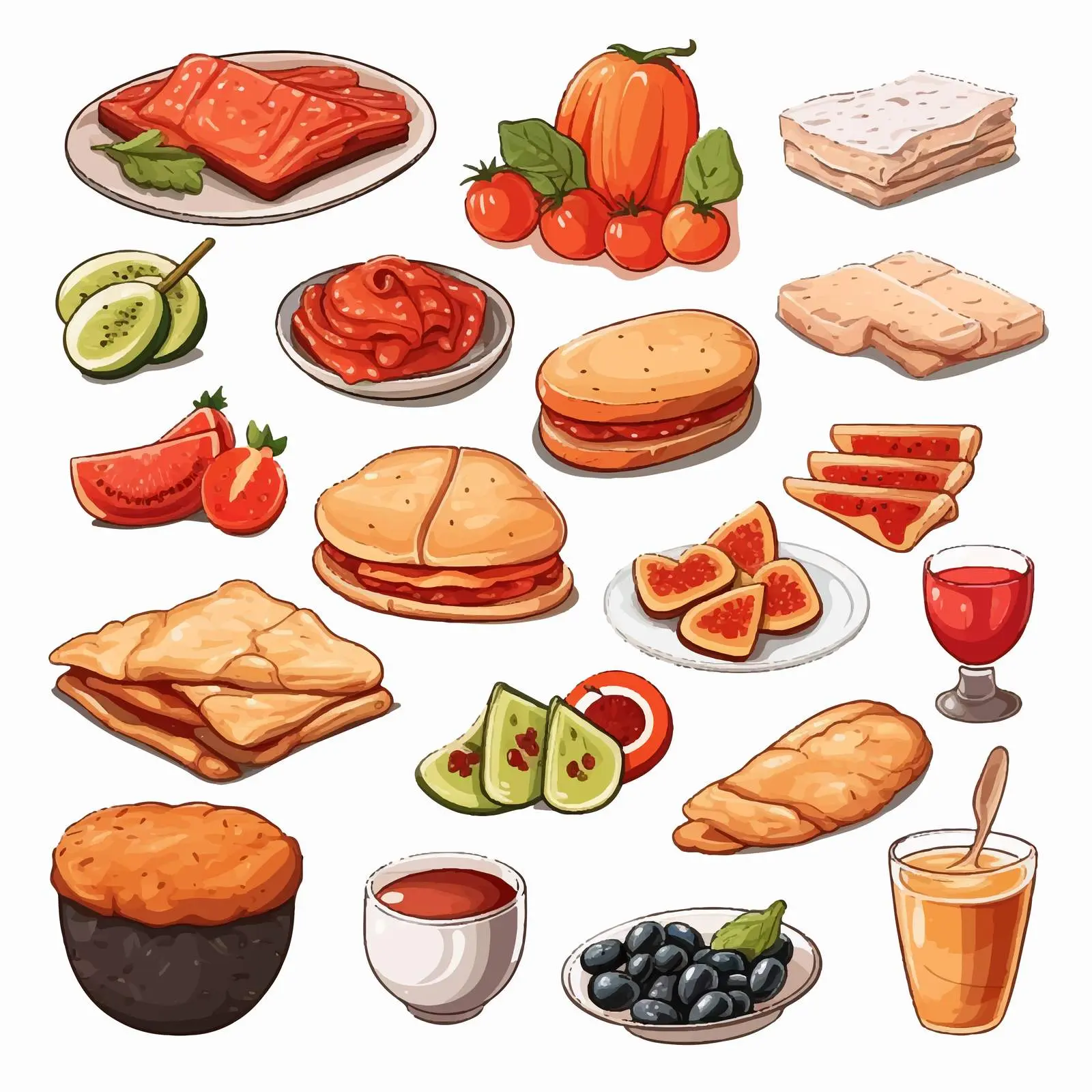 Colorful Food Set on White Background – free culinary creativity image from Dotvec