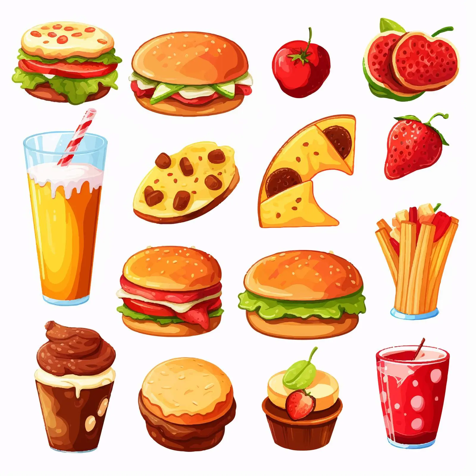 Variety of Foods on White Background Illustration — free download from Dotvec