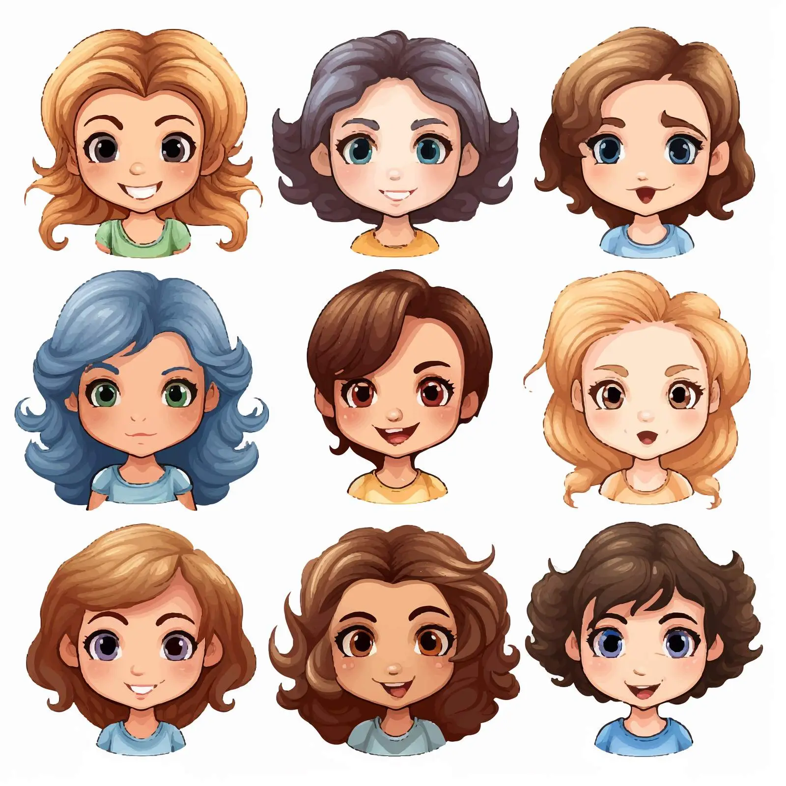Diverse Cartoon Girl Faces Vector Set — free download from Dotvec