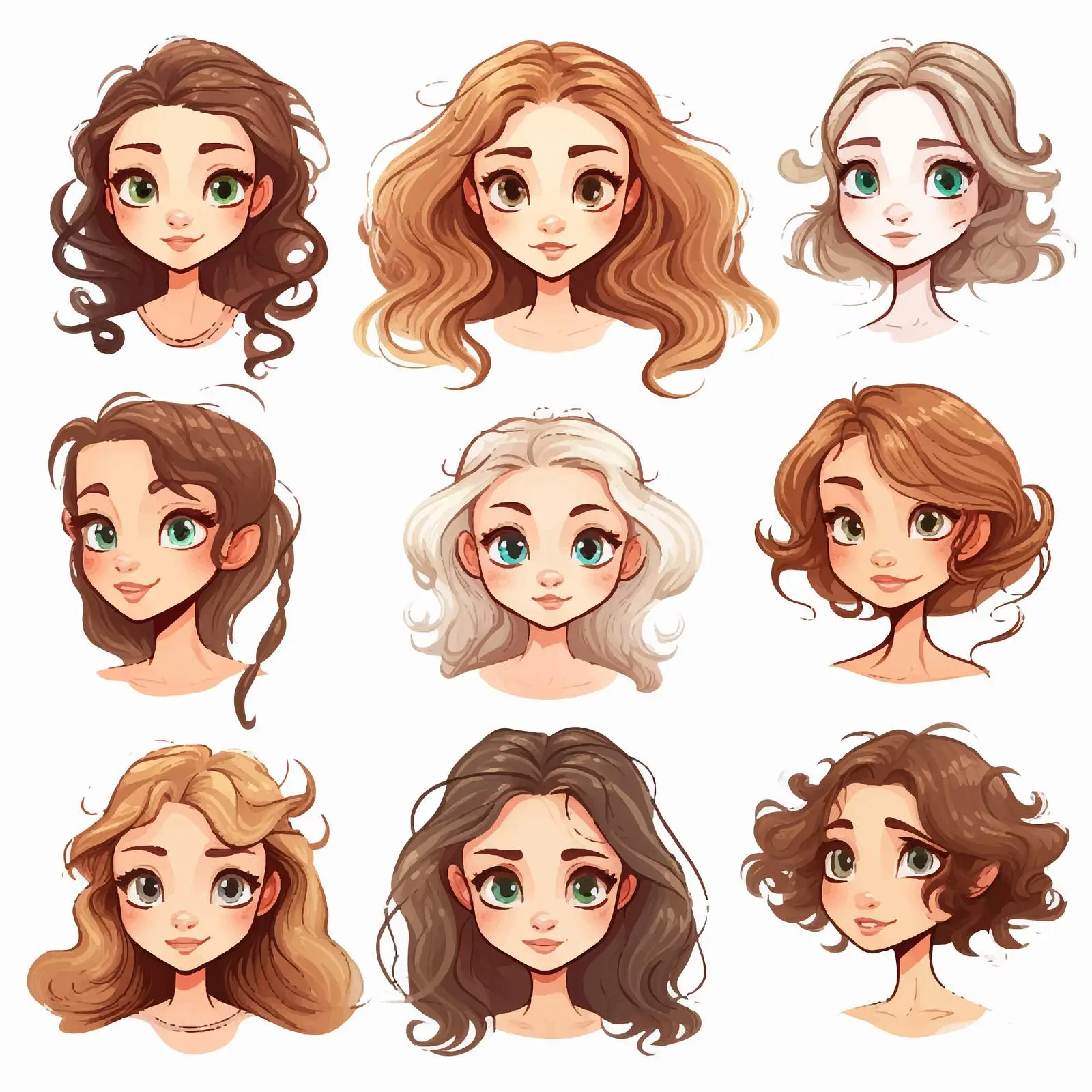 Set of Cartoon Girl Faces Vectors — free download from Dotvec