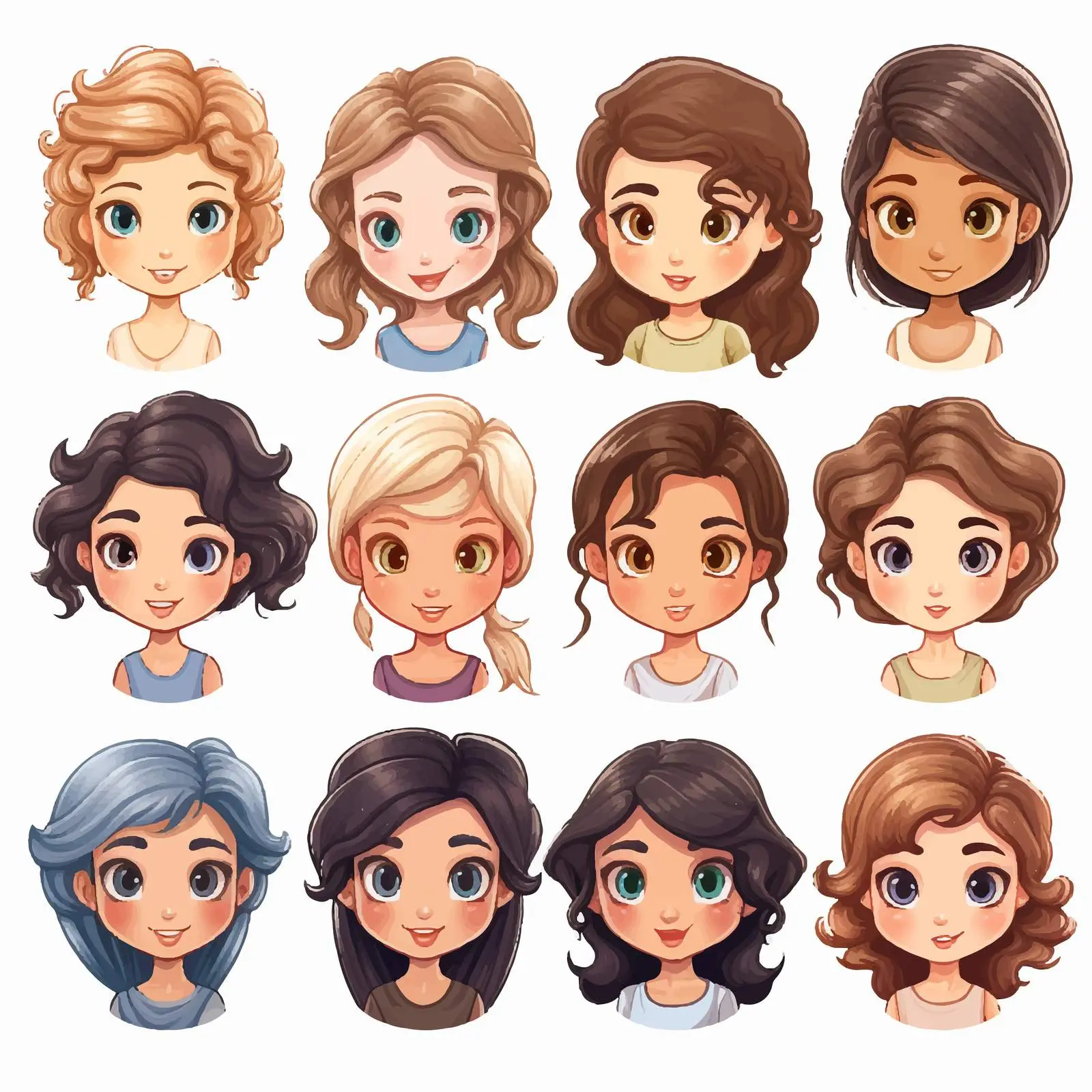 Set of Cartoon Girl Faces Vector Illustration — free download from Dotvec