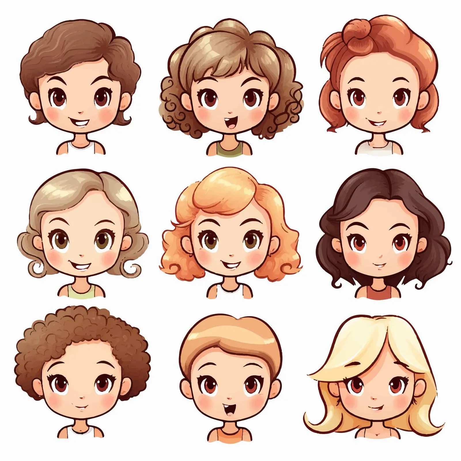 Set of Cartoon Girl Faces Vector Illustration — free download from Dotvec