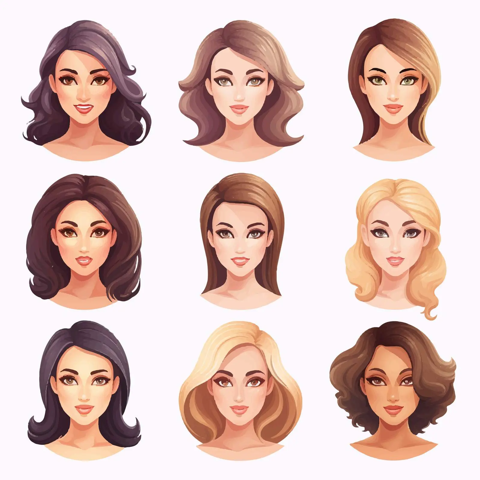 Diverse Cartoon Women Faces Vector Collection — free download from Dotvec