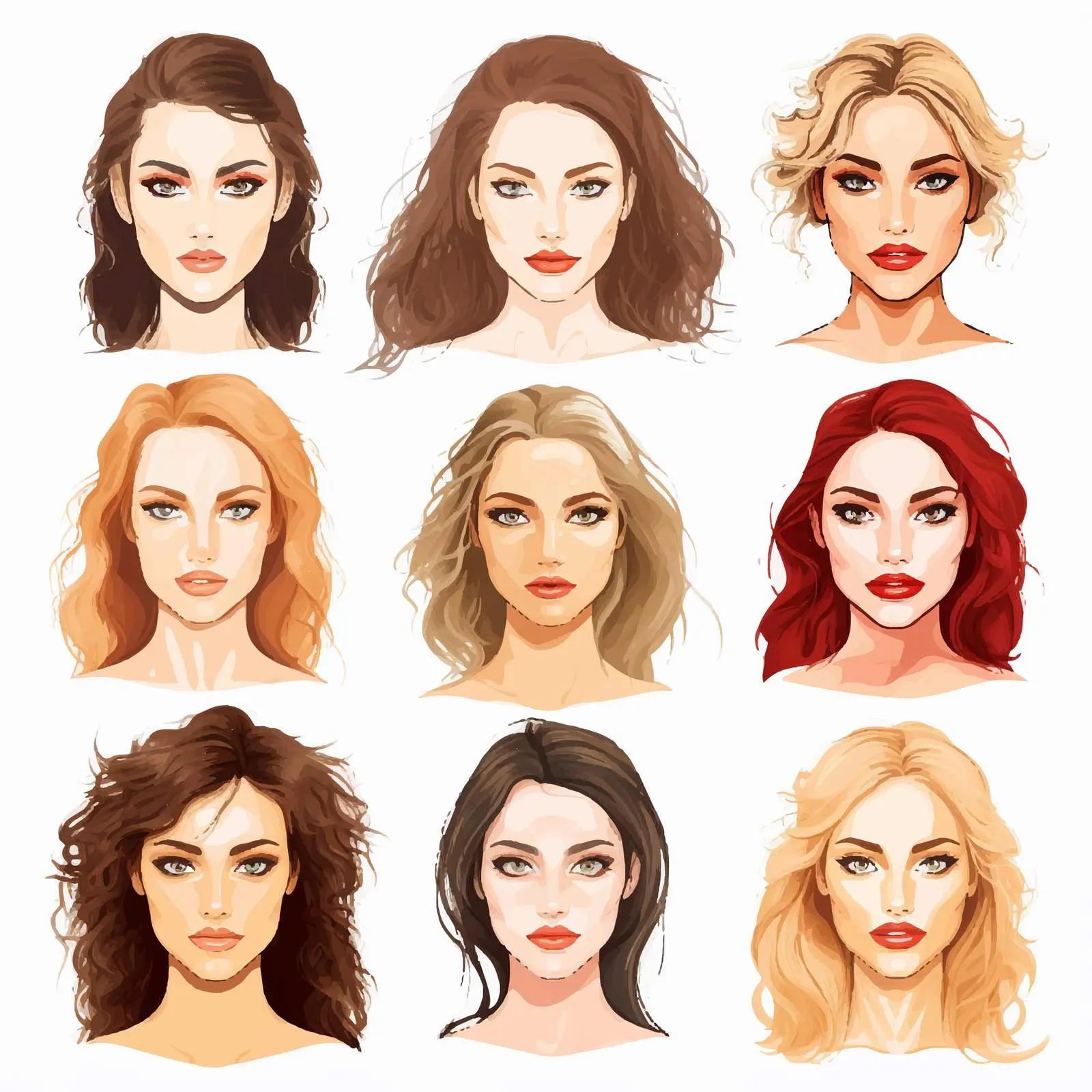 Set of Cartoon Women Faces Vectors — free download from Dotvec