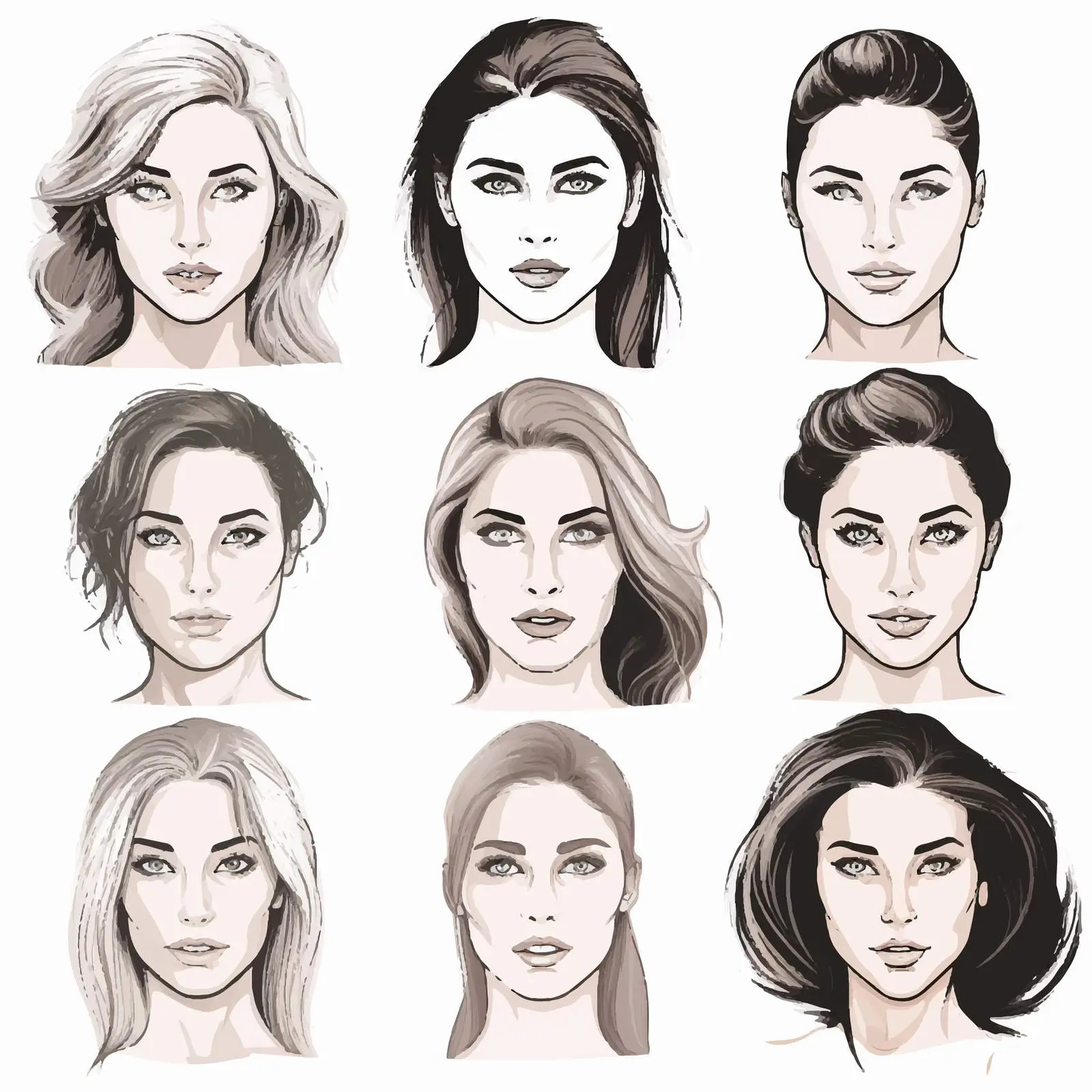 Cartoon Illustrations of Women's Faces Collection — free download from Dotvec