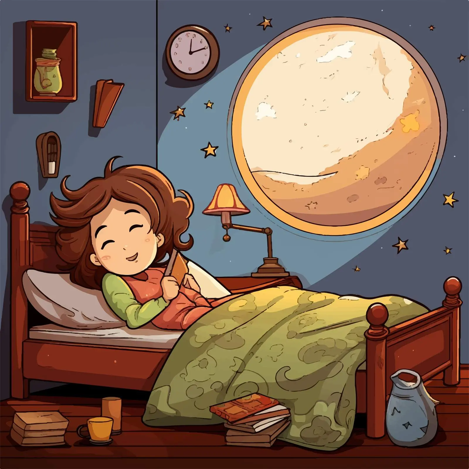 Sleeping Girl in Cozy Bedroom Vector Illustration — free download from Dotvec