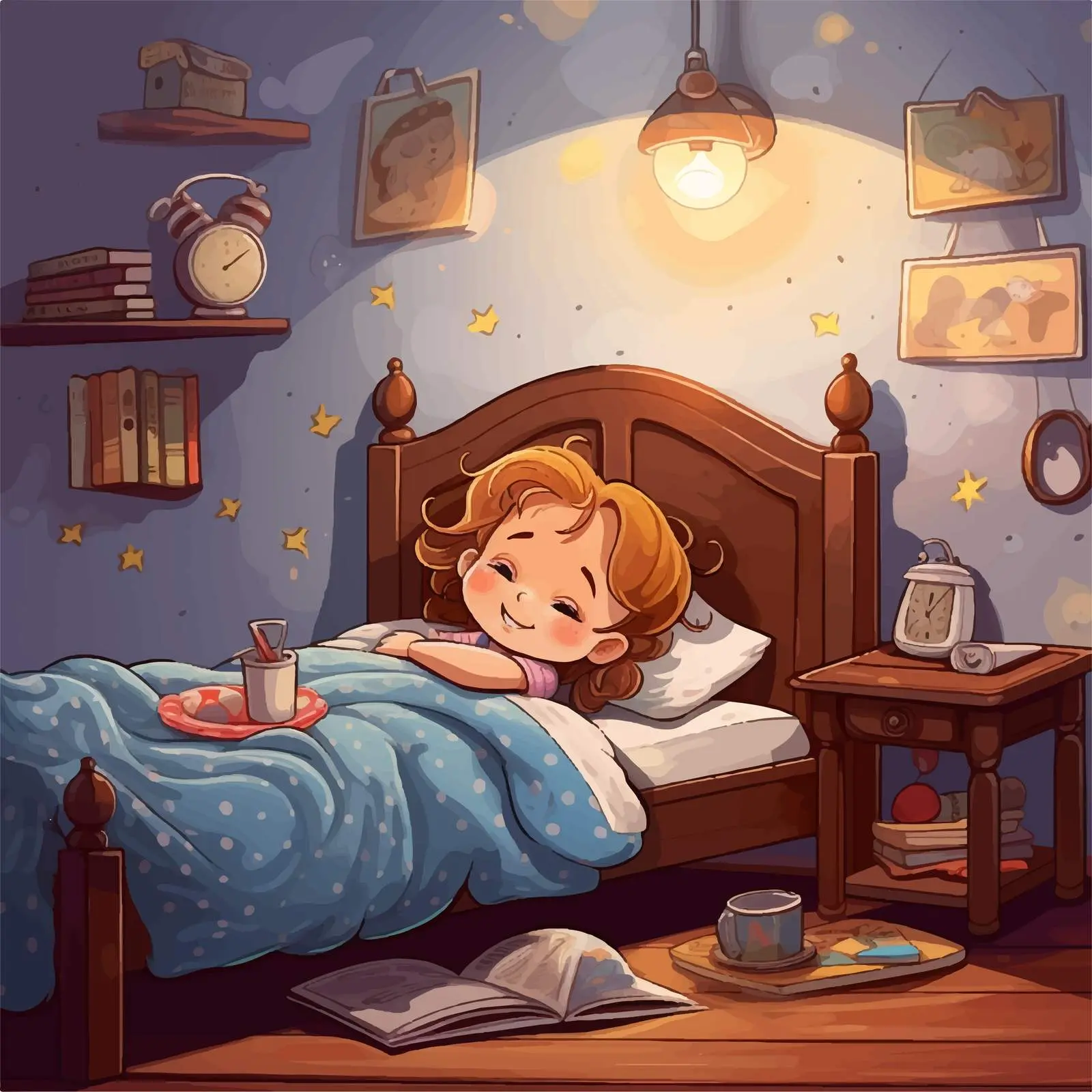 Sleeping Girl in Bedroom Illustration Vector — free download from Dotvec