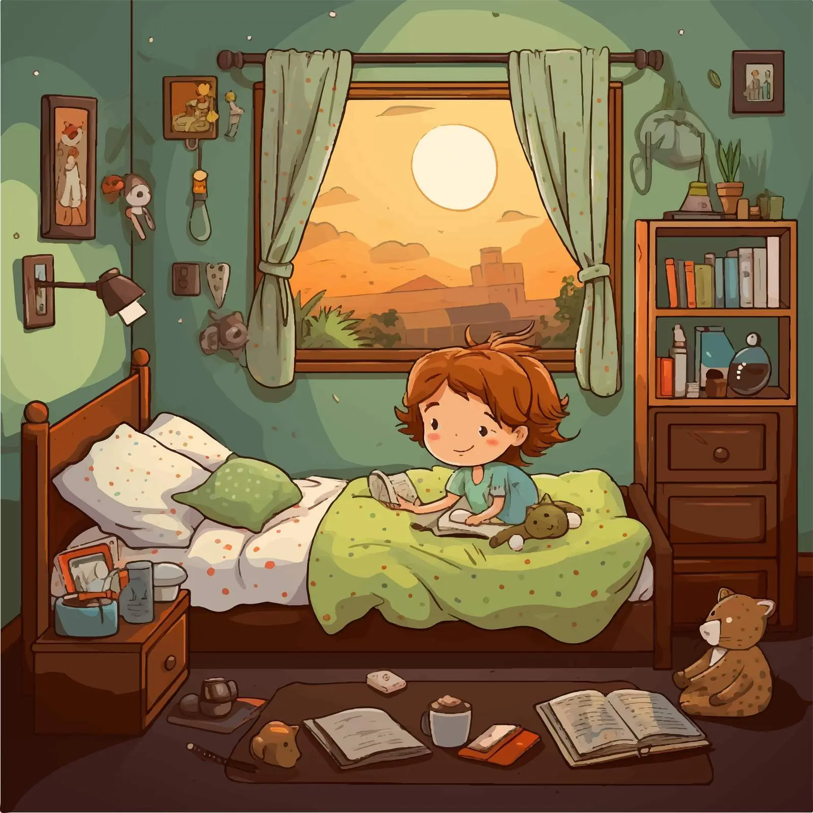 Sleeping Girl in Bedroom Vector Illustration — free download from Dotvec