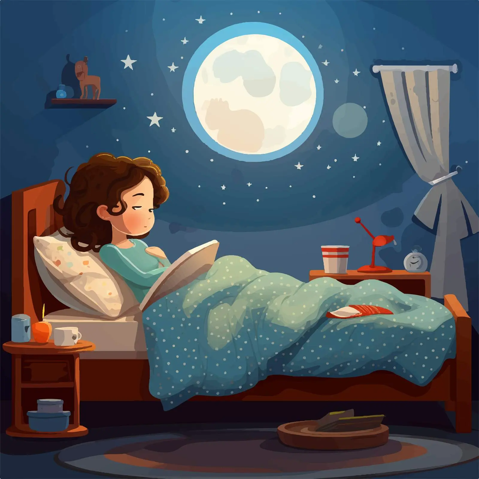 Sleeping Girl in Bedroom Vector Illustration – free lullaby image from Dotvec