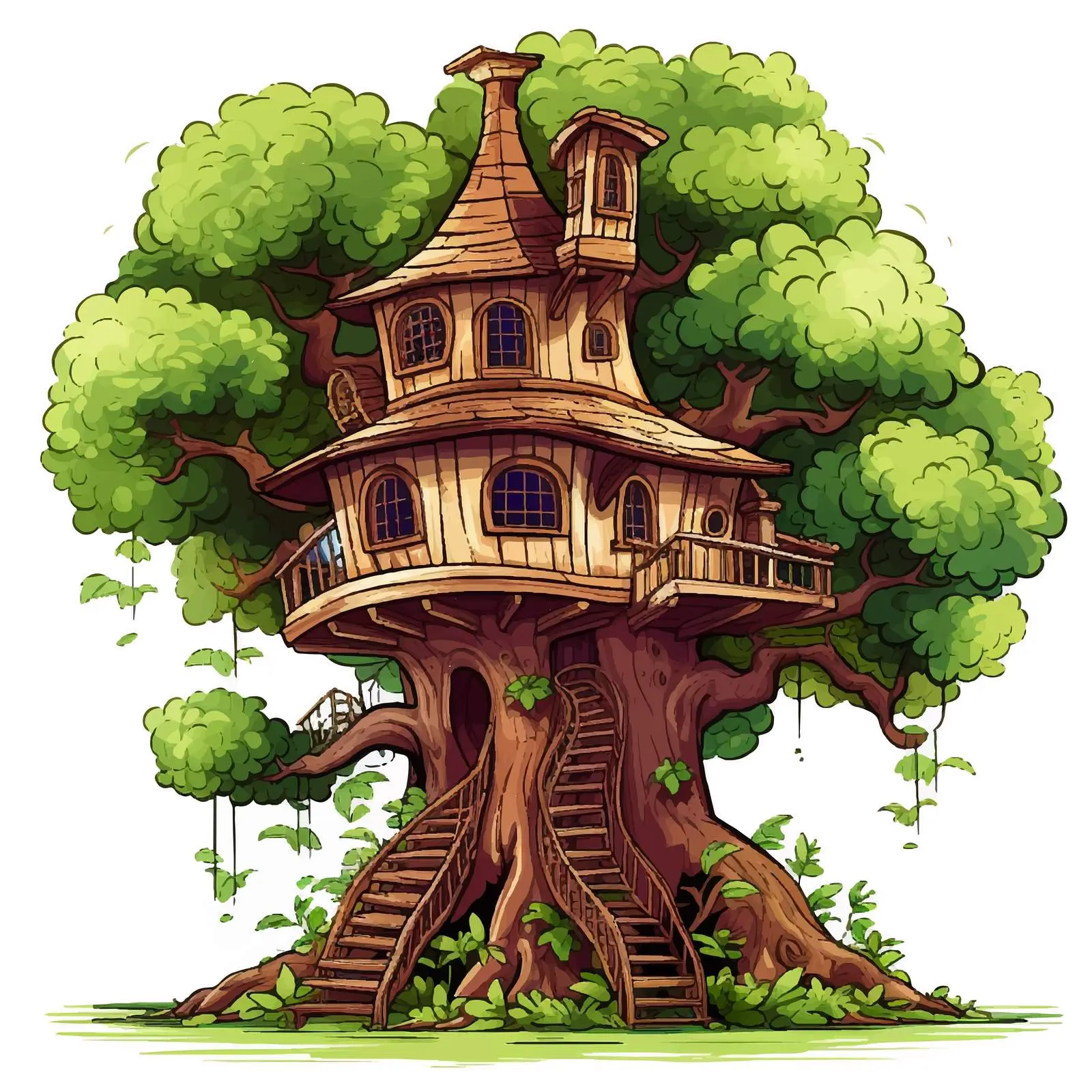 Colorful Small Tree House Illustration Vector — free download from Dotvec