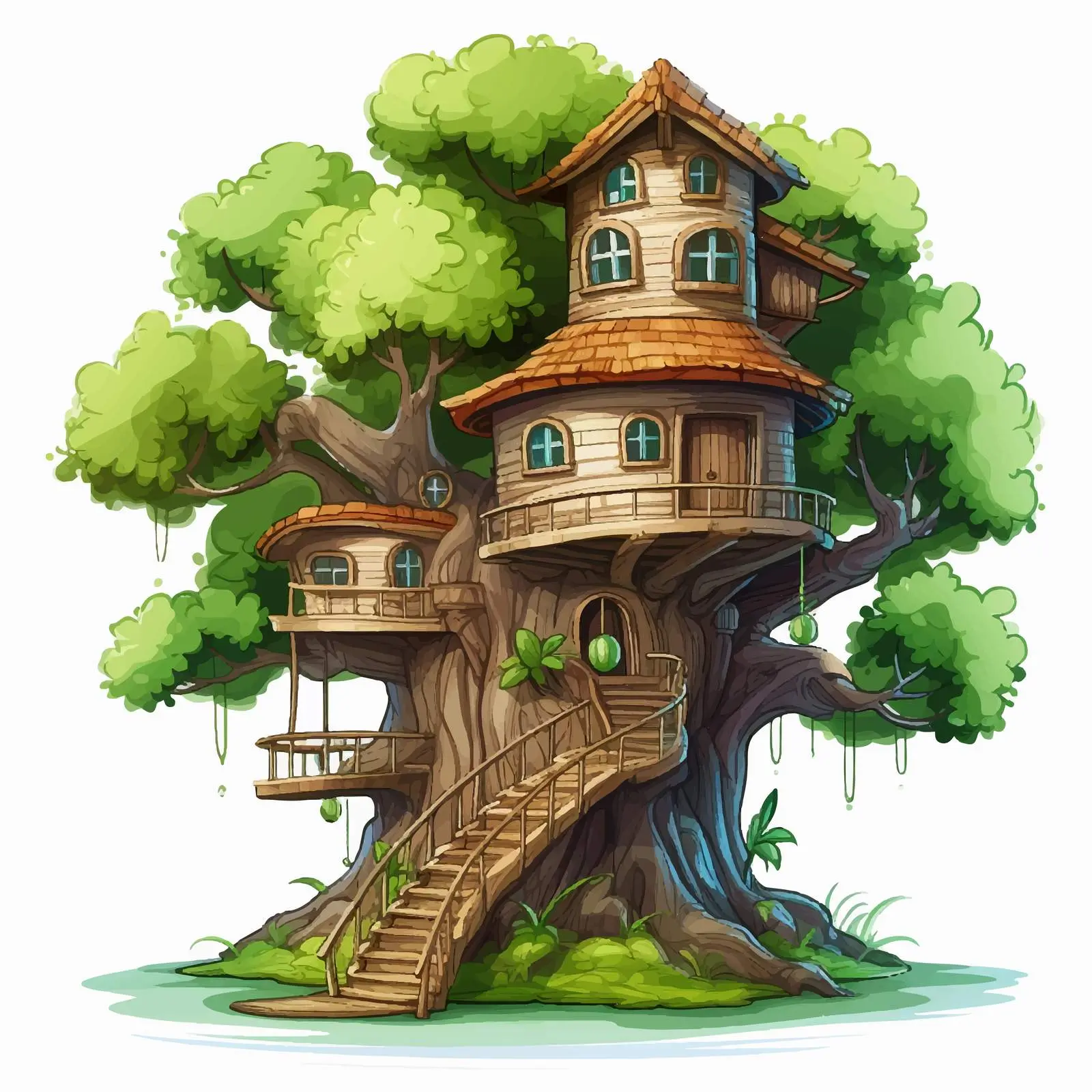 Cartoon Small Tree House Vector Illustration — free download from Dotvec