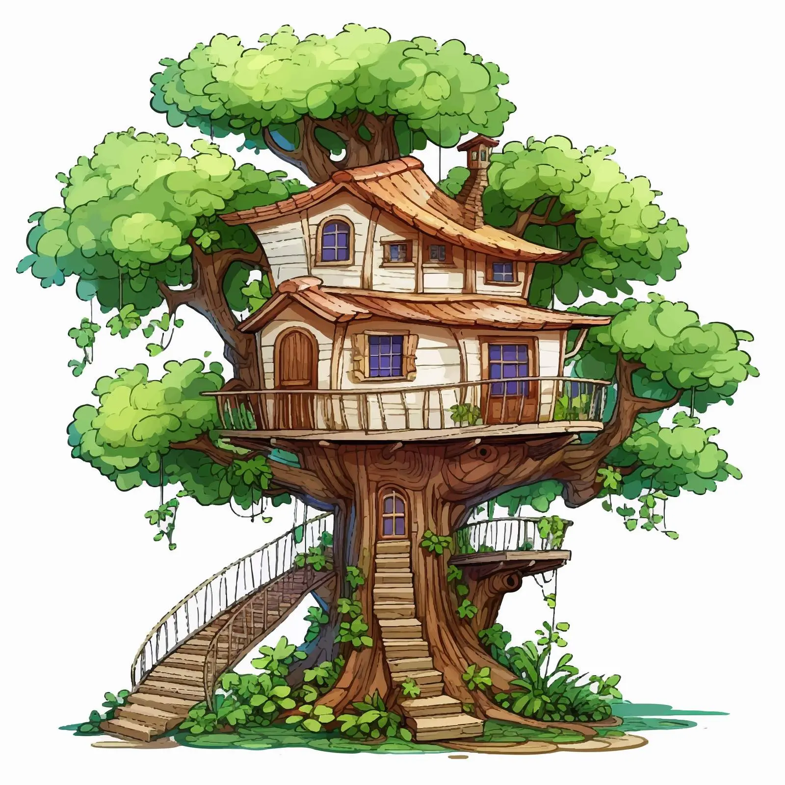 Cartoon Tree House Vector Illustration — free download from Dotvec