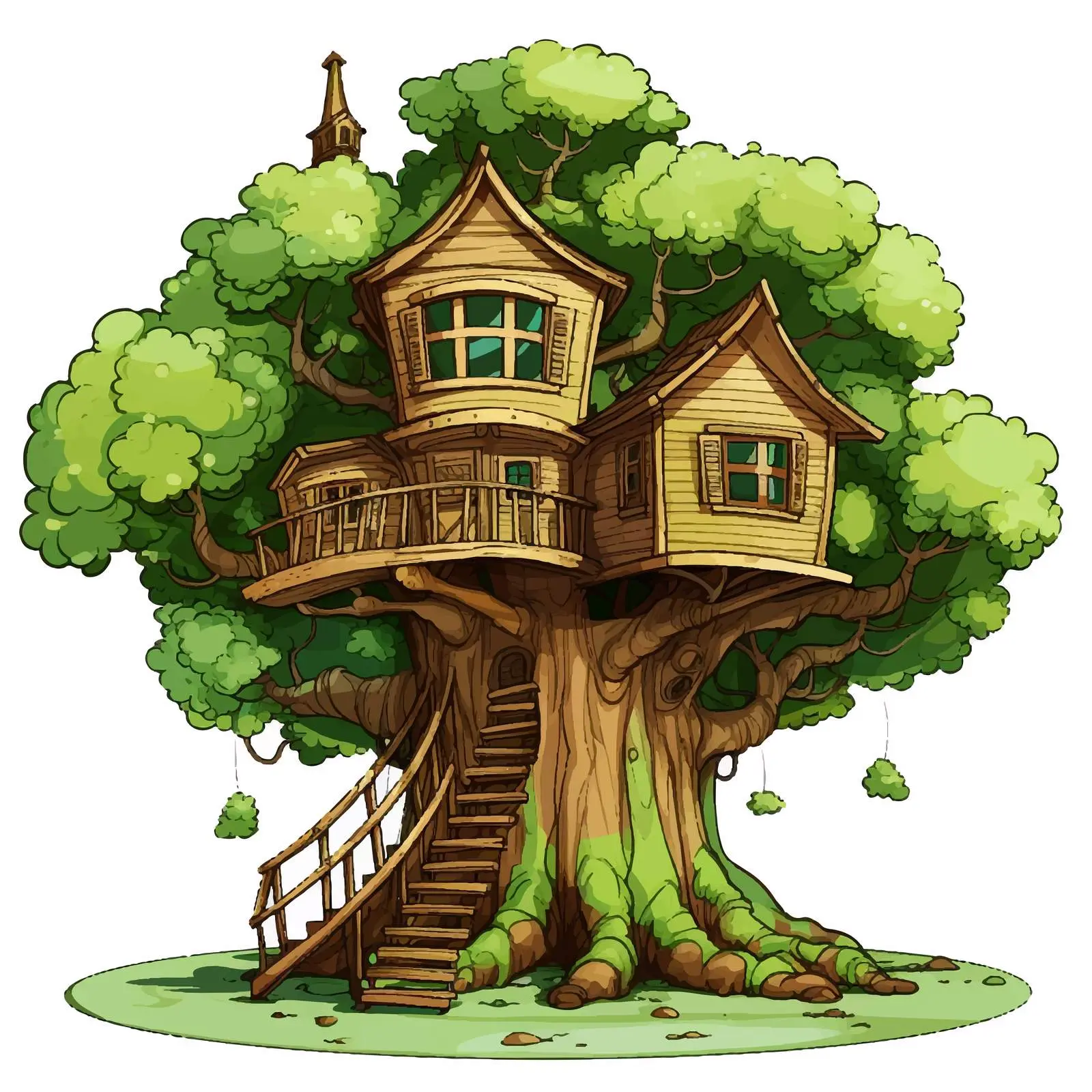 Charming Cartoon Tree House Vector Illustration — free download from Dotvec