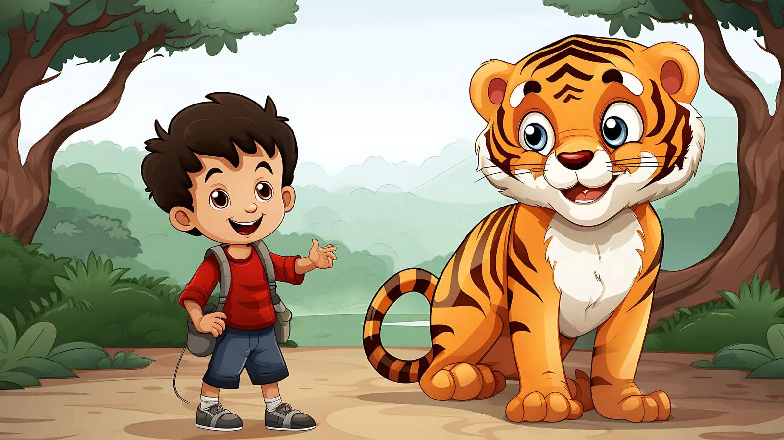 Joyful Boy with Tiger Illustration — free download from Dotvec
