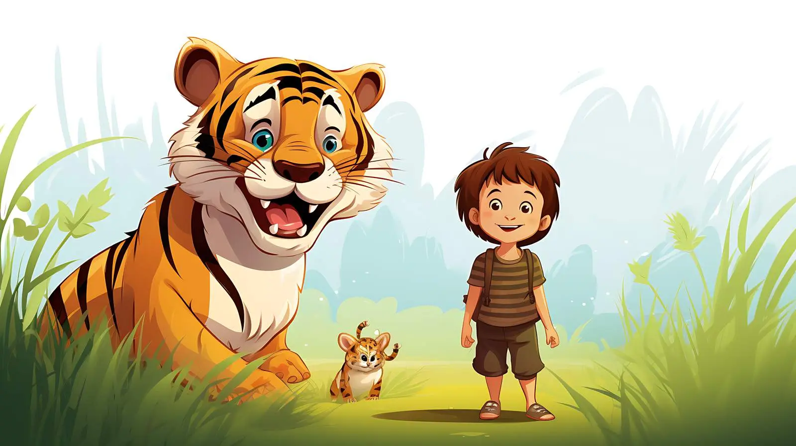Joyful boy and tiger illustration — free download from Dotvec