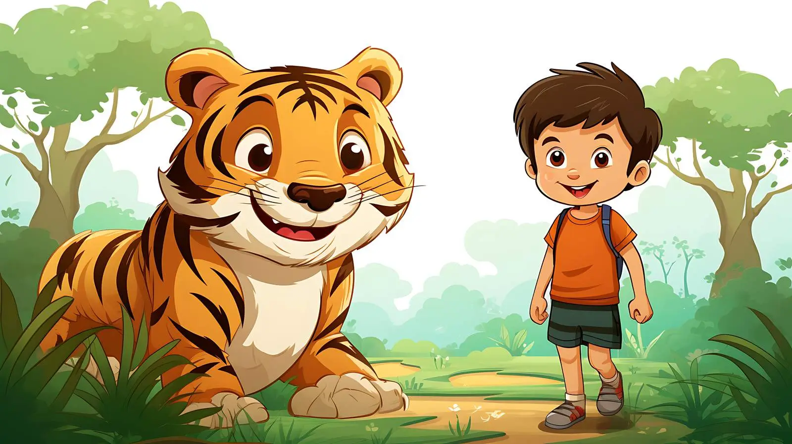 Joyful Boy and Tiger Illustration — free download from Dotvec