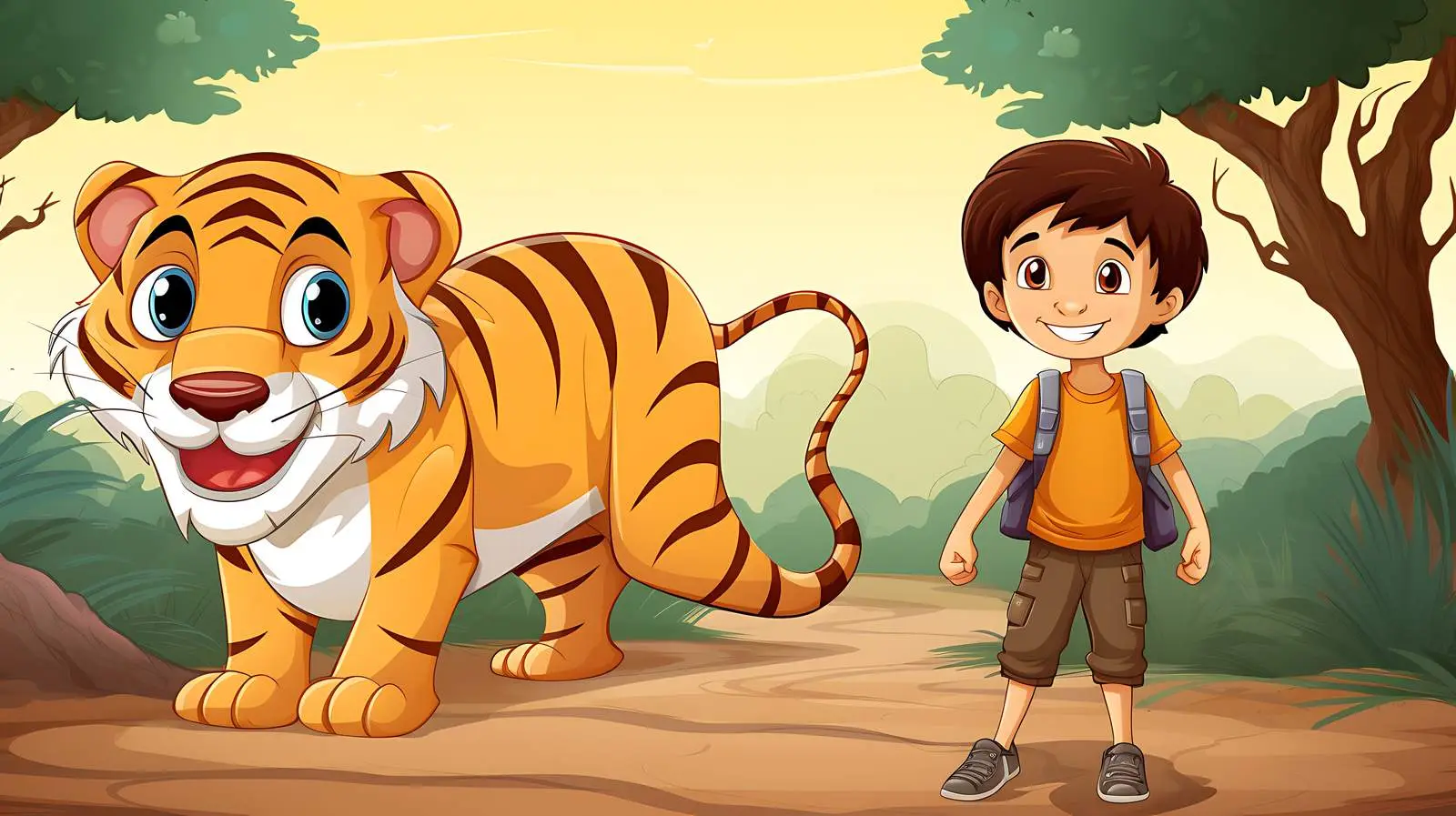 Joyful Boy and Tiger Illustration — free download from Dotvec