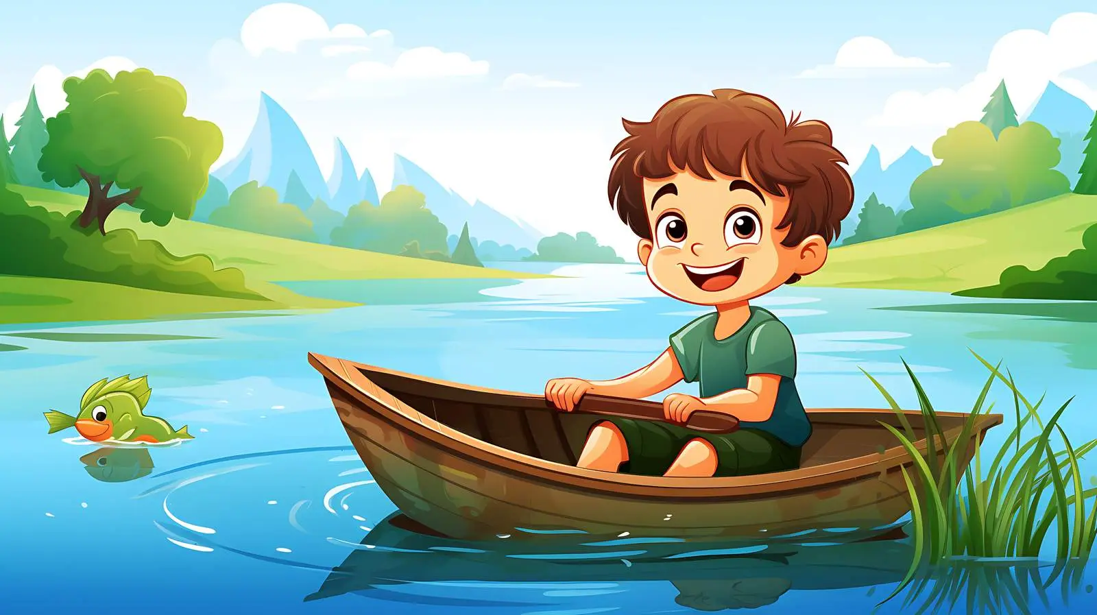 Joyful Boy Boating with Beautiful Scenery — free download from Dotvec