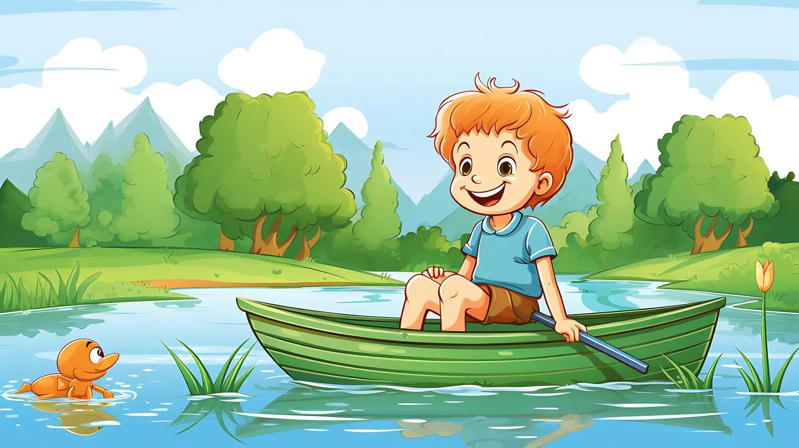 Joyful Boy in Boat with Sunset — free download from Dotvec