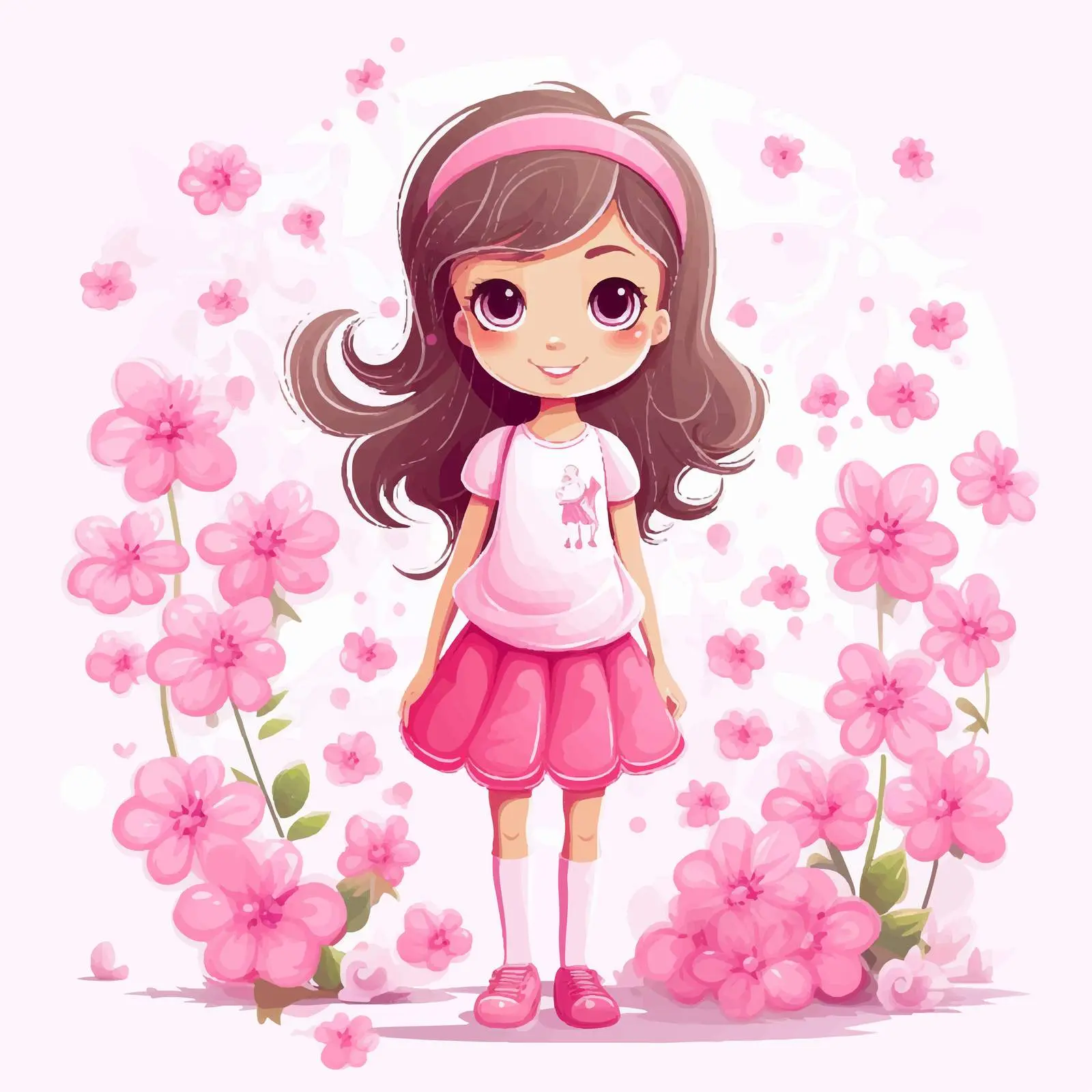 Smiling Girl in a Garden with Pink Flowers — free download from Dotvec