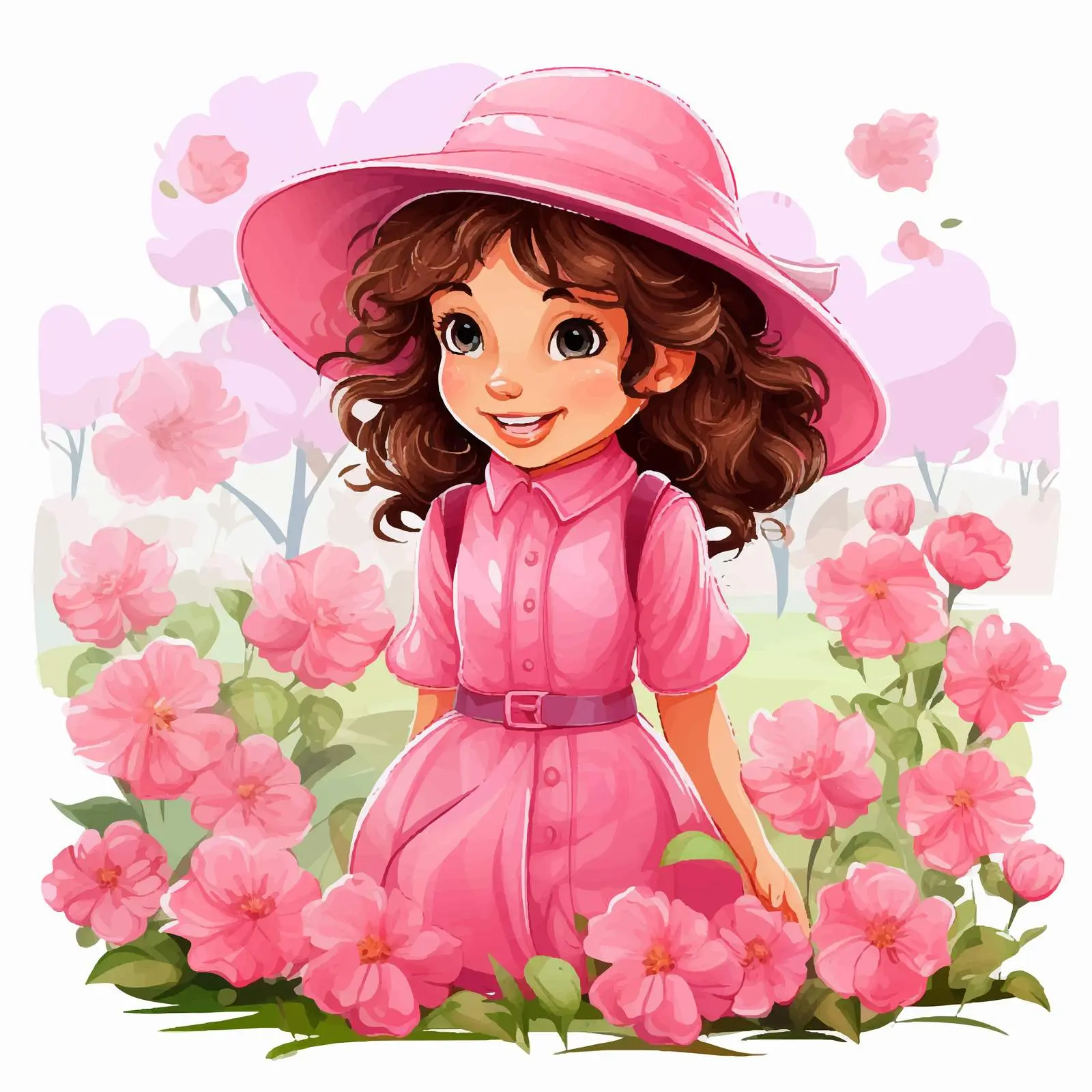 Smiling Girl in Garden with Pink Flowers — free download from Dotvec