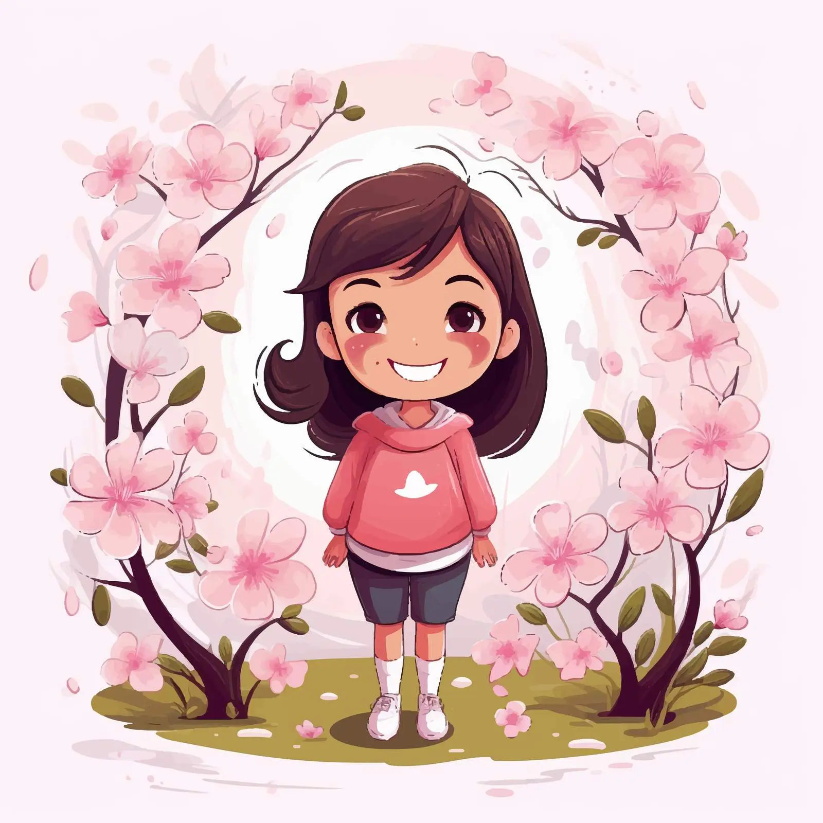 Smiling Girl in Garden with Pink Flowers — free download from Dotvec