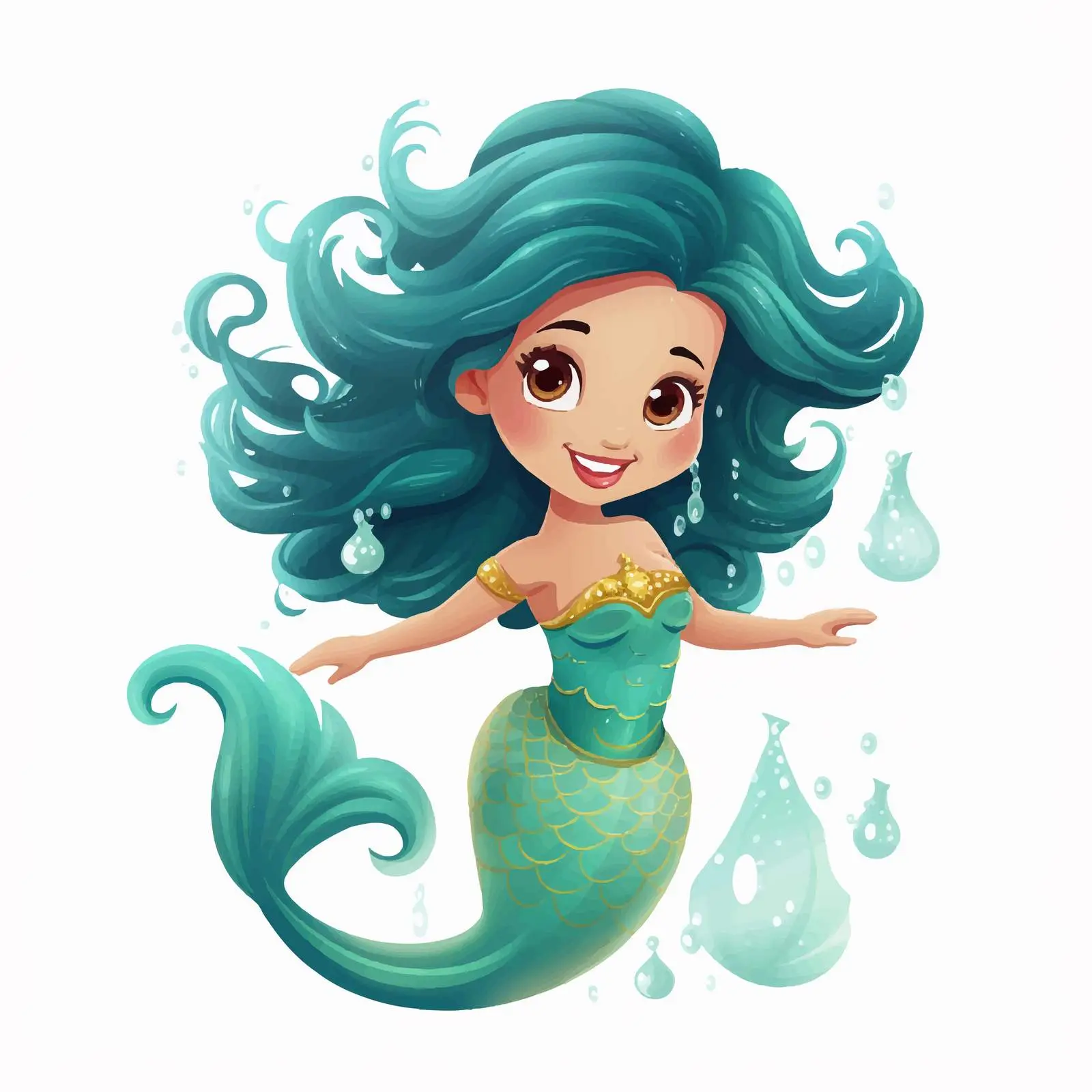 Smiling Mermaid Illustration on White Background — free download from Dotvec