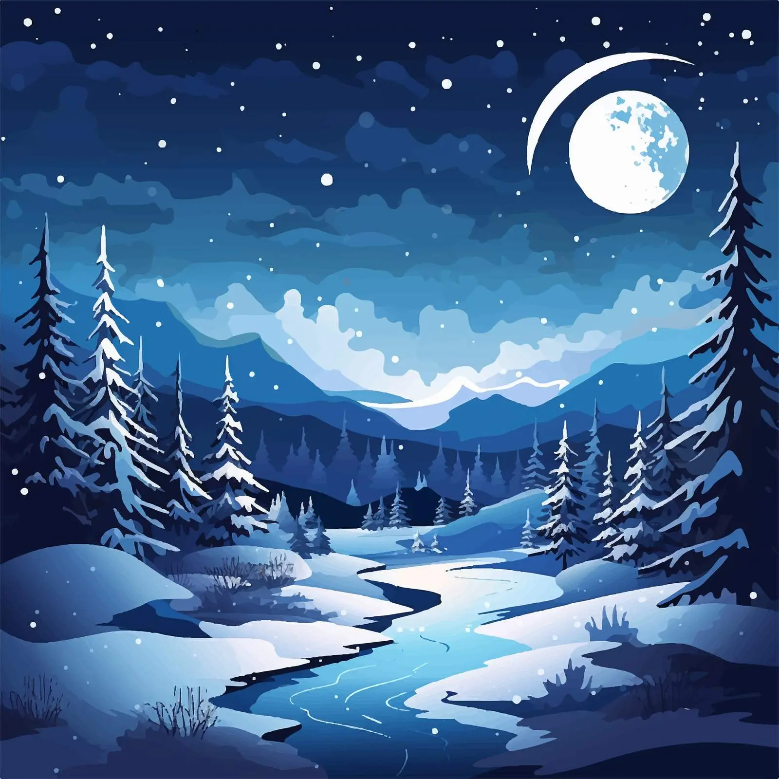 Snowfall Over Beautiful Nature at Night — free download from Dotvec