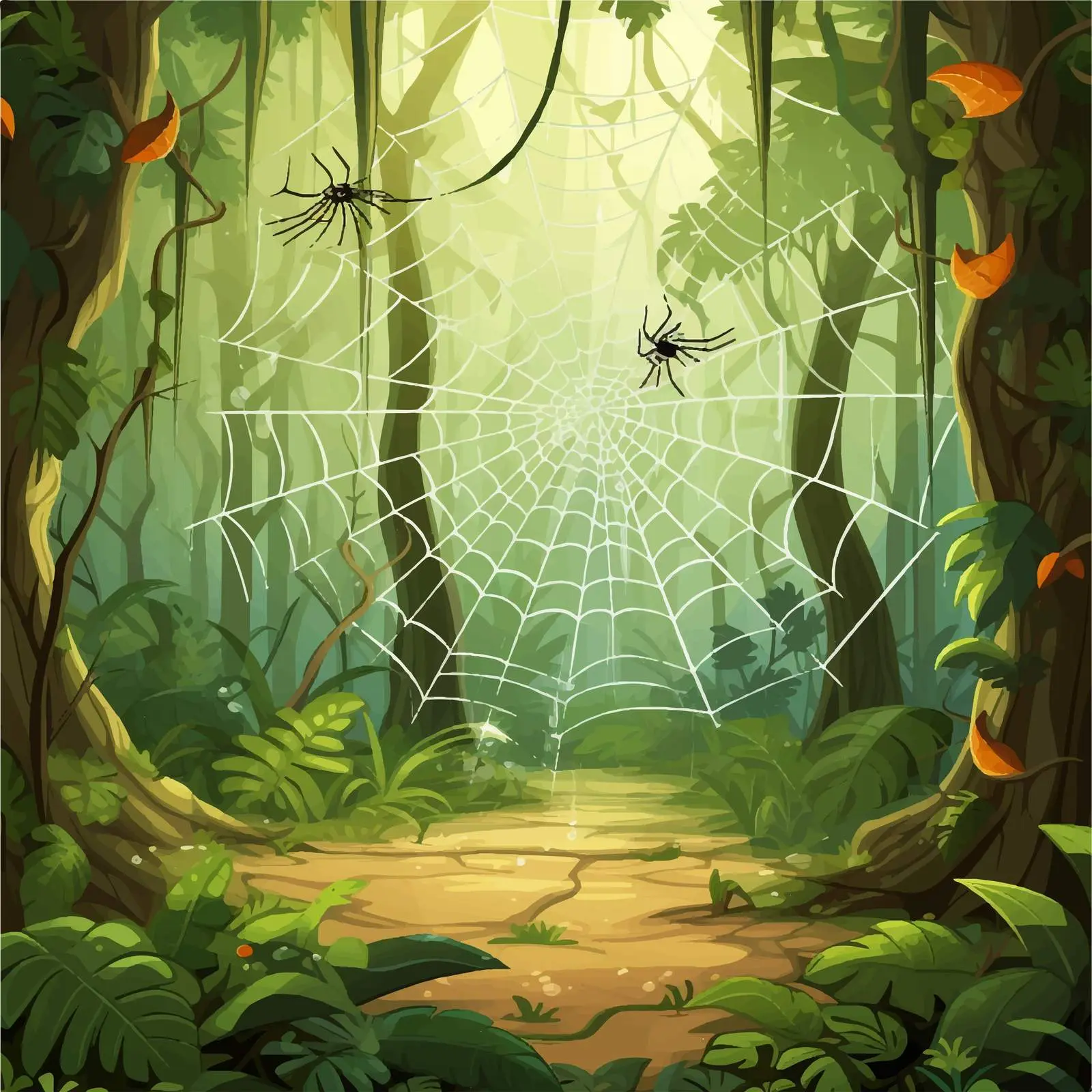 Spider Web Illustration in Rainforest — free download from Dotvec