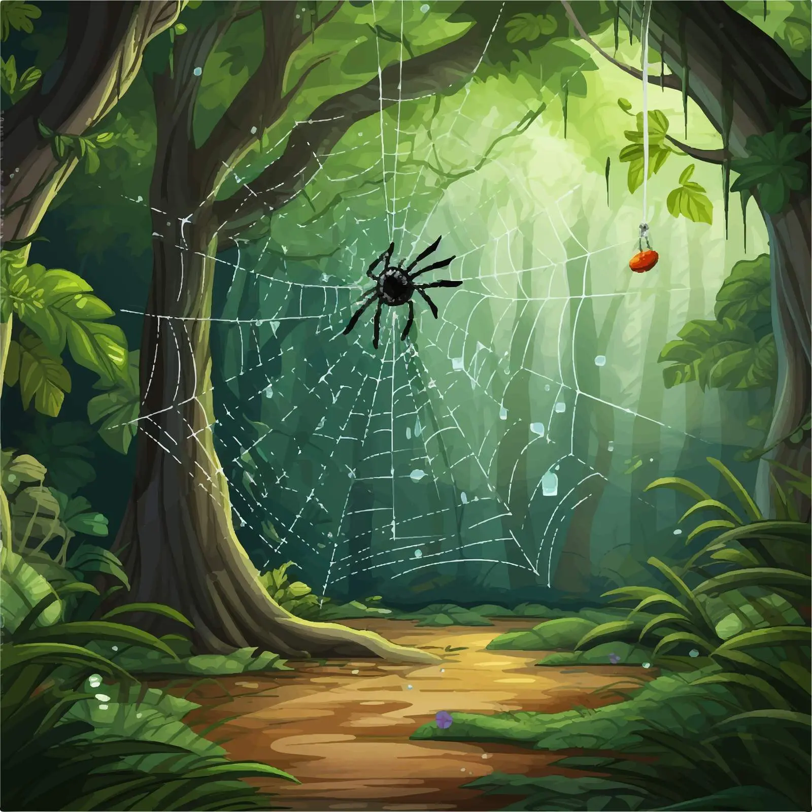 Spider Web in Rainforest Vector Illustration – free wild nature image from Dotvec