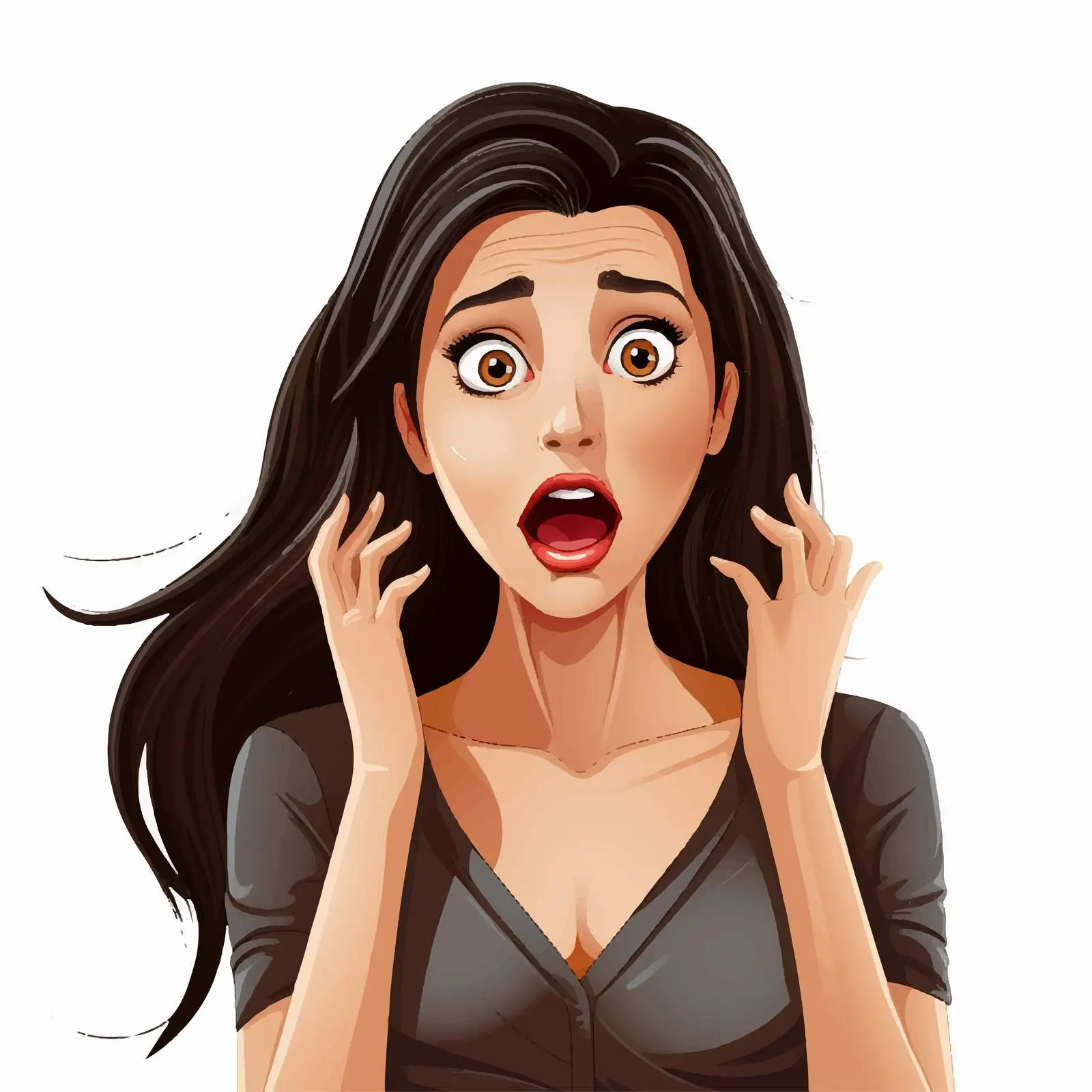 Surprised Woman with Dark Hair Vector Illustration – free emotive illustration image from Dotvec