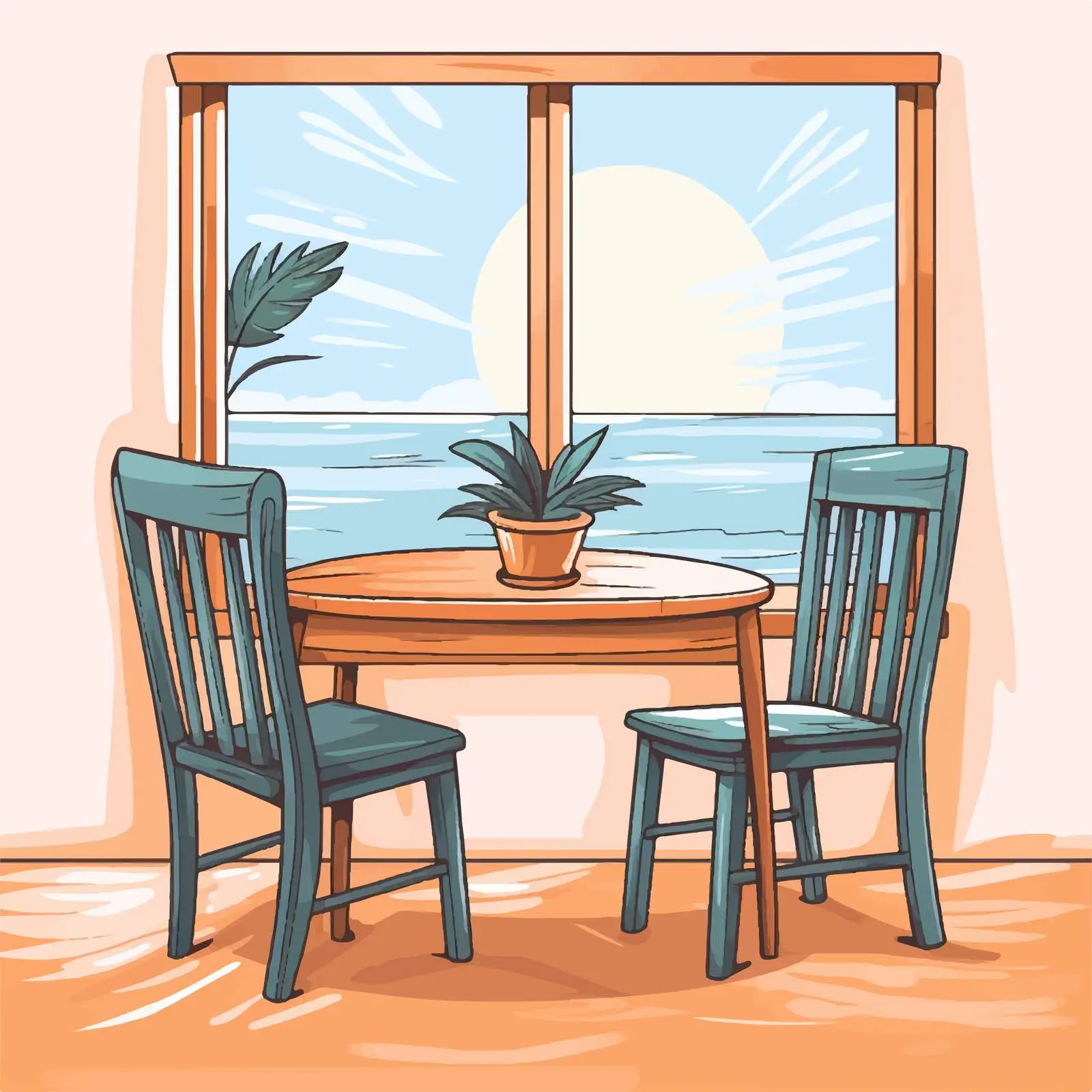 Stylish Table and Chairs Illustration in Room — free download from Dotvec