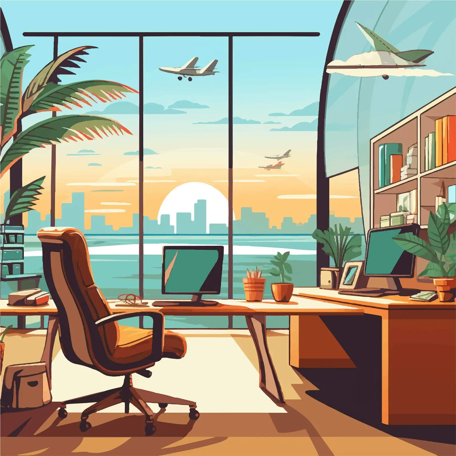 Travel Agent Office Illustration on White Background – free service desk image from Dotvec