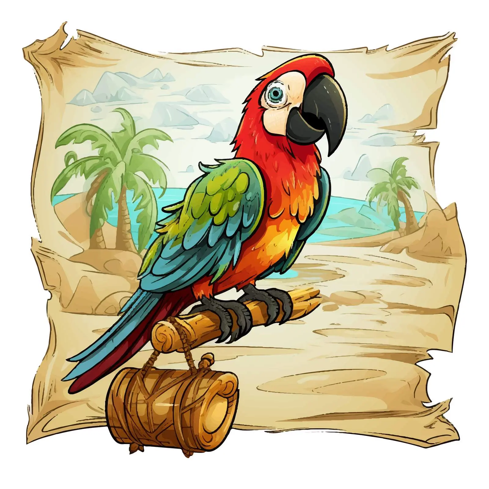 Treasure Map Illustration with Parrot Design — free download from Dotvec