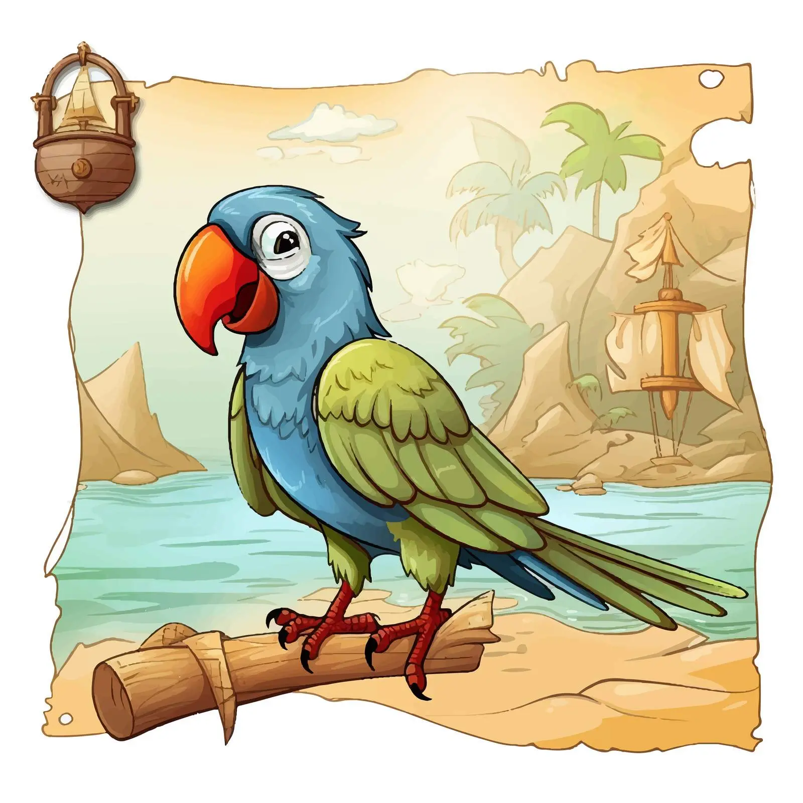 Treasure Map with Parrot Vector Illustration — free download from Dotvec