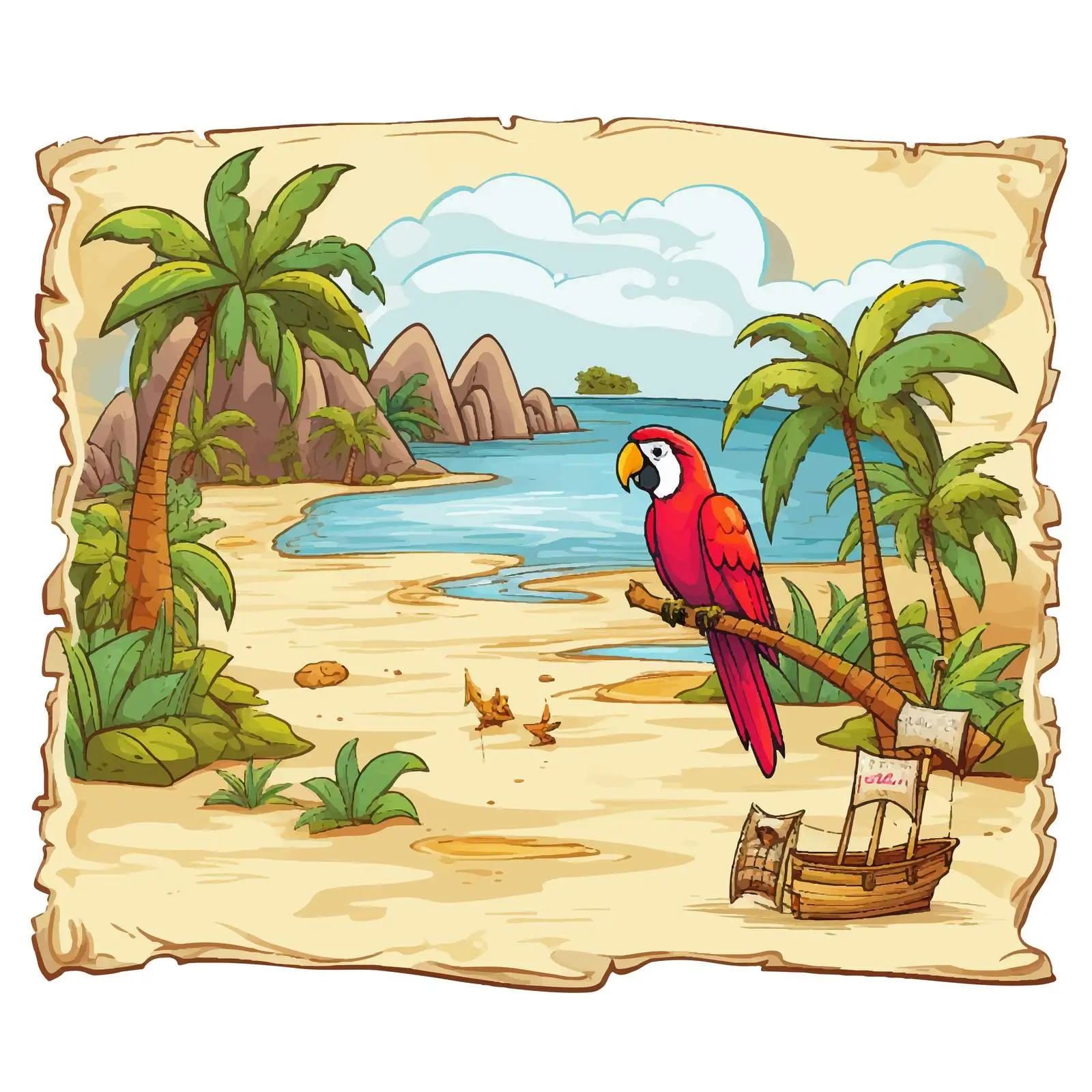 Treasure Map Illustration with Parrot — free download from Dotvec