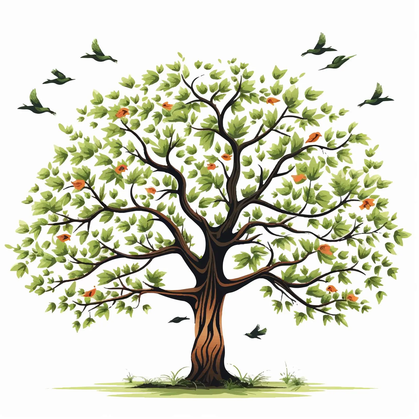 Tree and Birds on White Background Illustration — free download from Dotvec