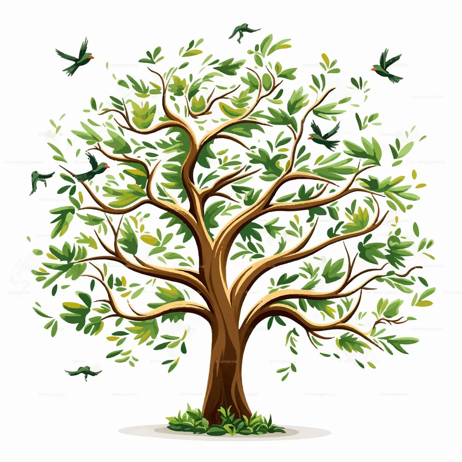 Tree with Birds on White Background Vector — free download from Dotvec