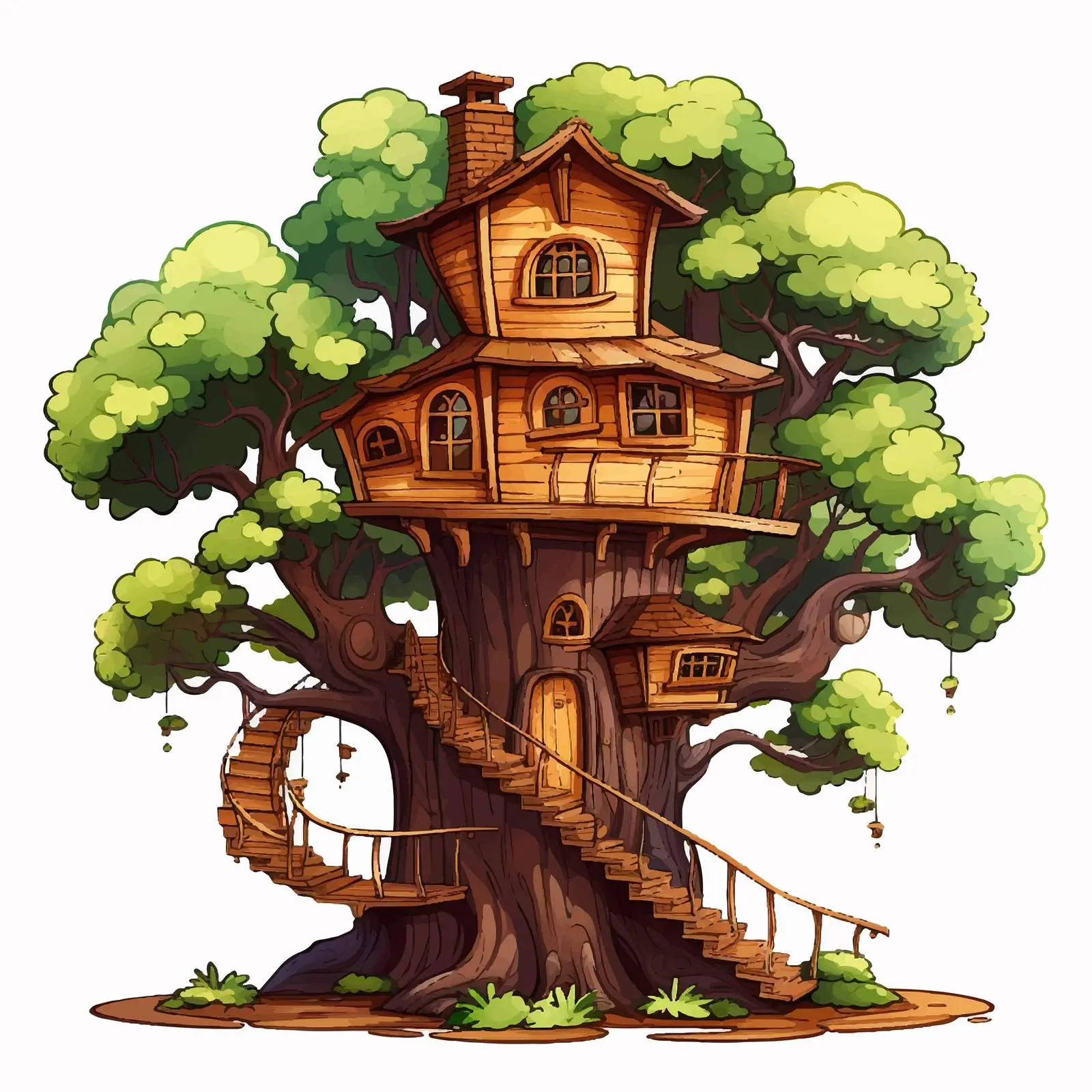 Tree House Nestled in Forest Vectors — free download from Dotvec
