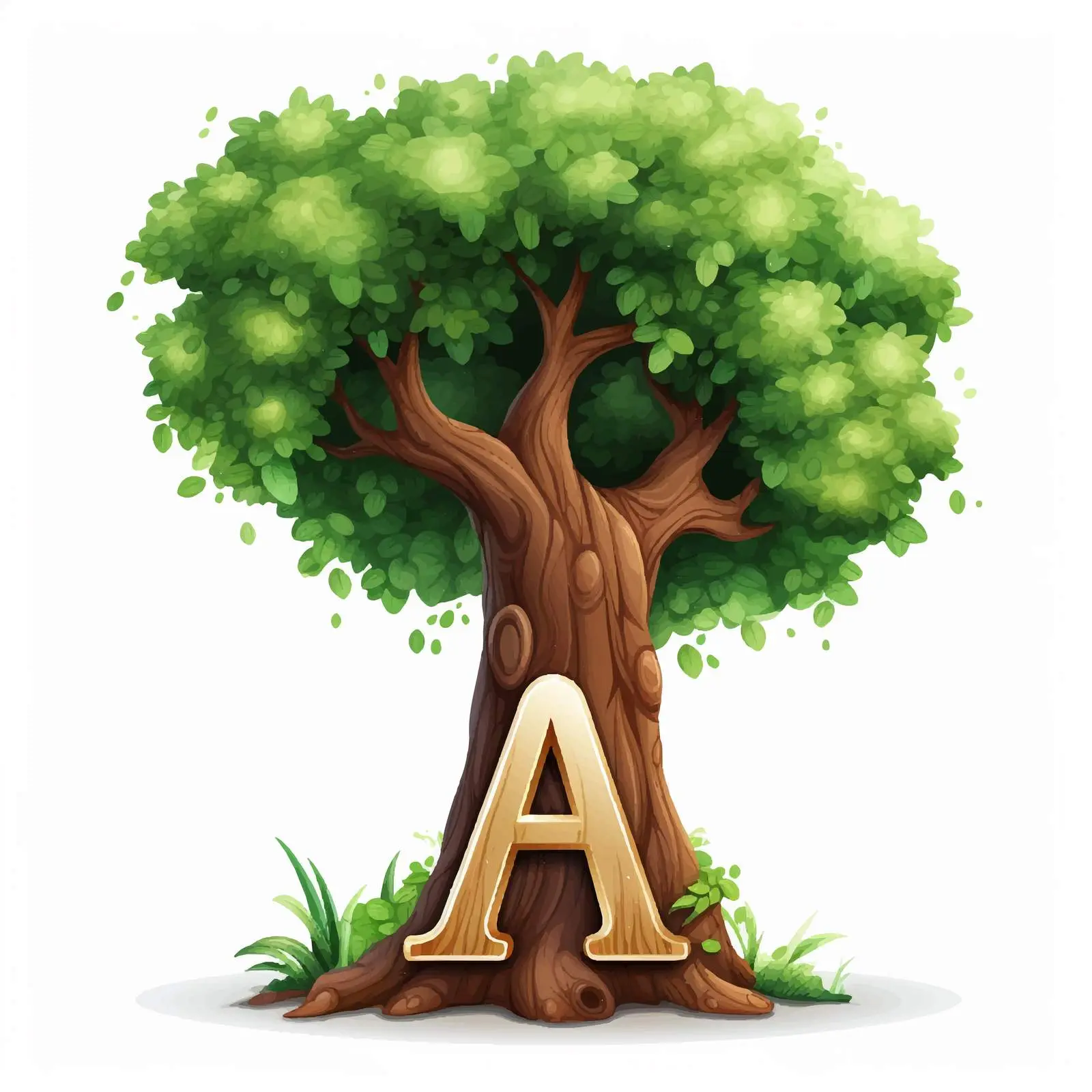 Tree Illustration with Letter A on White Background — free download from Dotvec