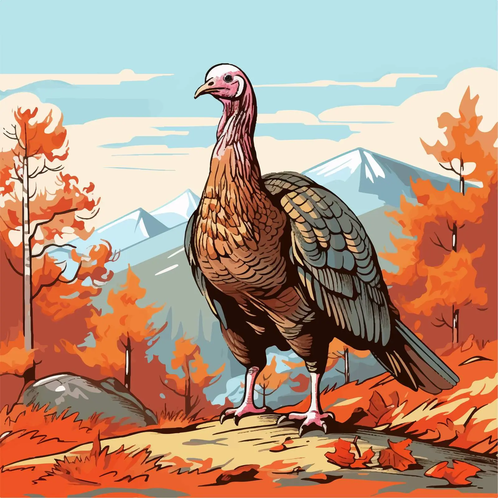 Autumn Turkey Illustration in Scenic Vector Art — free download from Dotvec