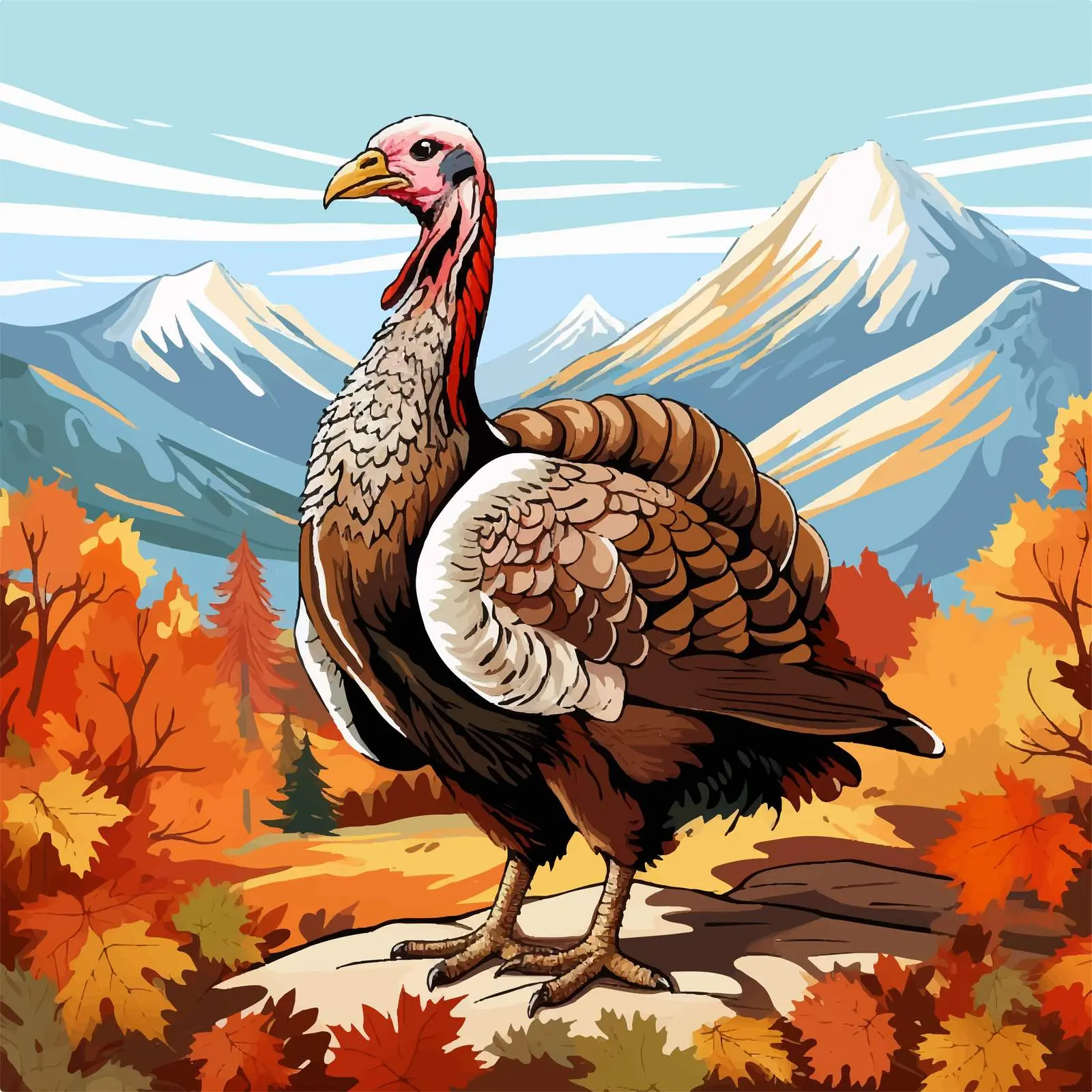 Turkey Illustration in Autumn Landscape — free download from Dotvec