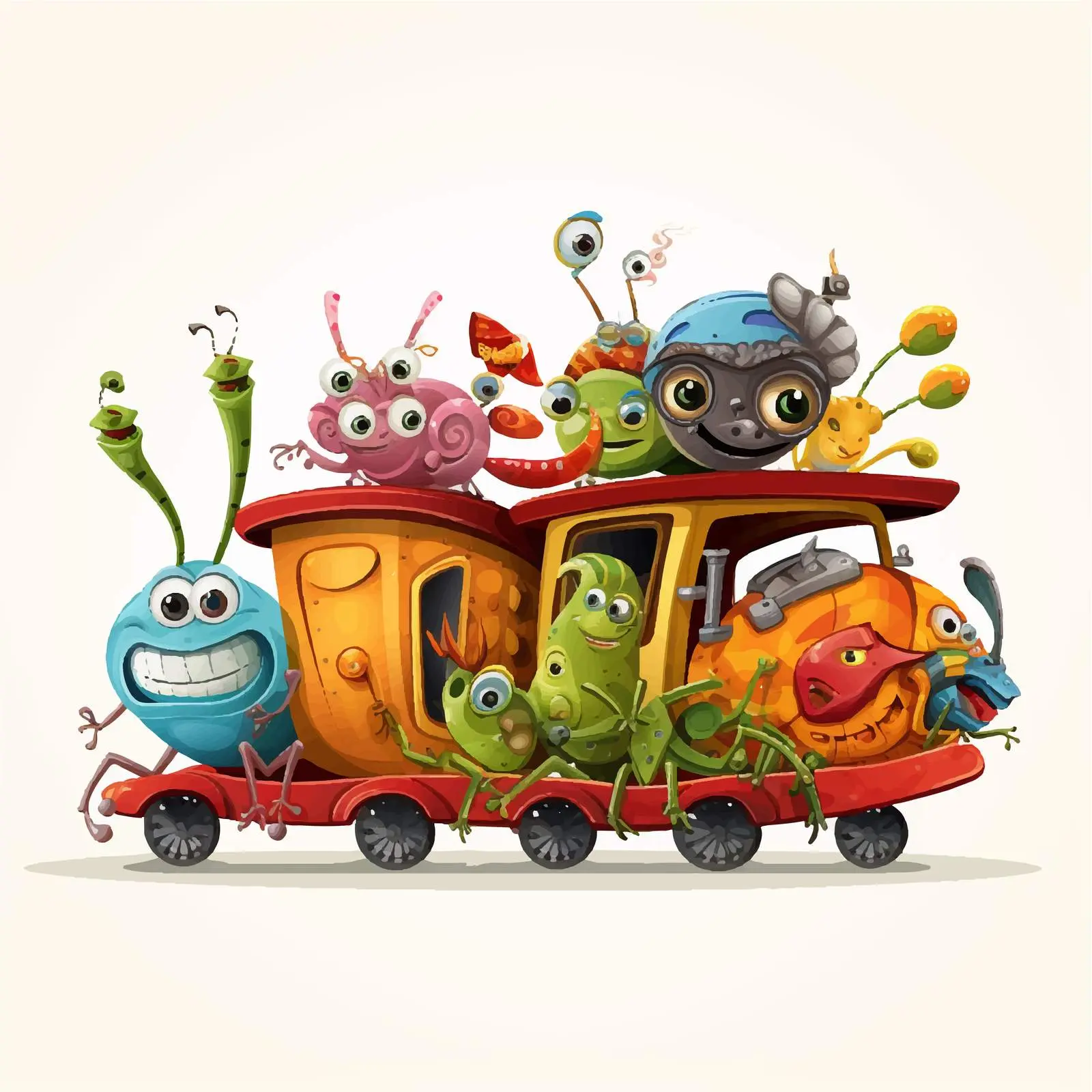 Insects on Toy Train Vector Illustration — free download from Dotvec