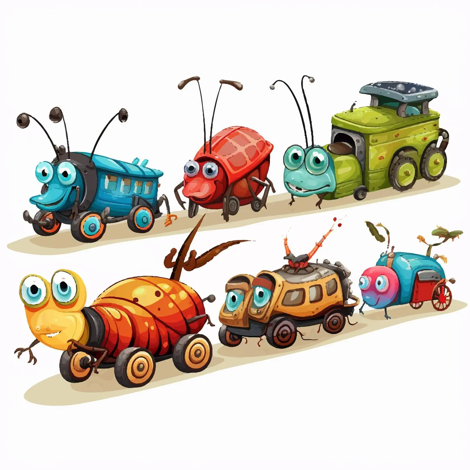 Insects on Toy Train Illustration Vector — free download from Dotvec